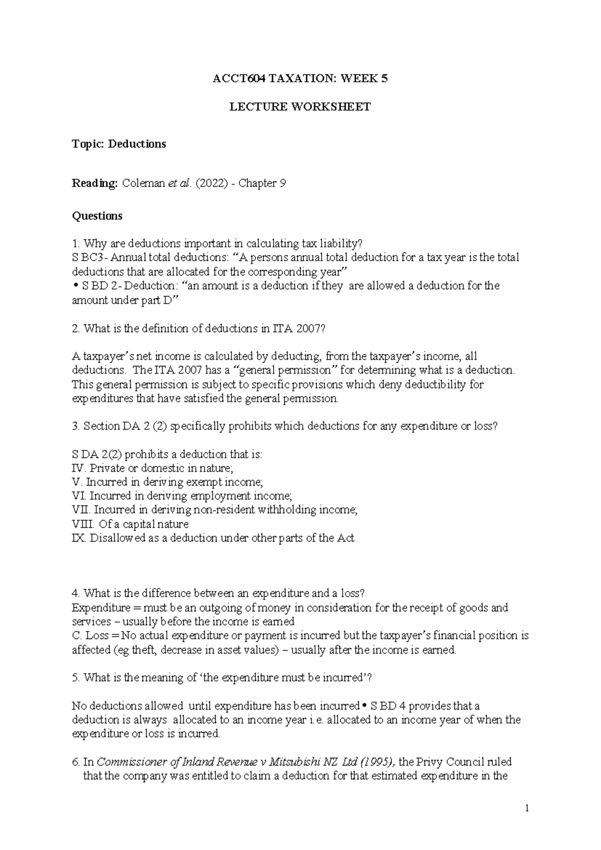ACCT604 Week 5 Lecture Worksheet - ACCT604 TAXATION: WEEK 5 LECTURE ...