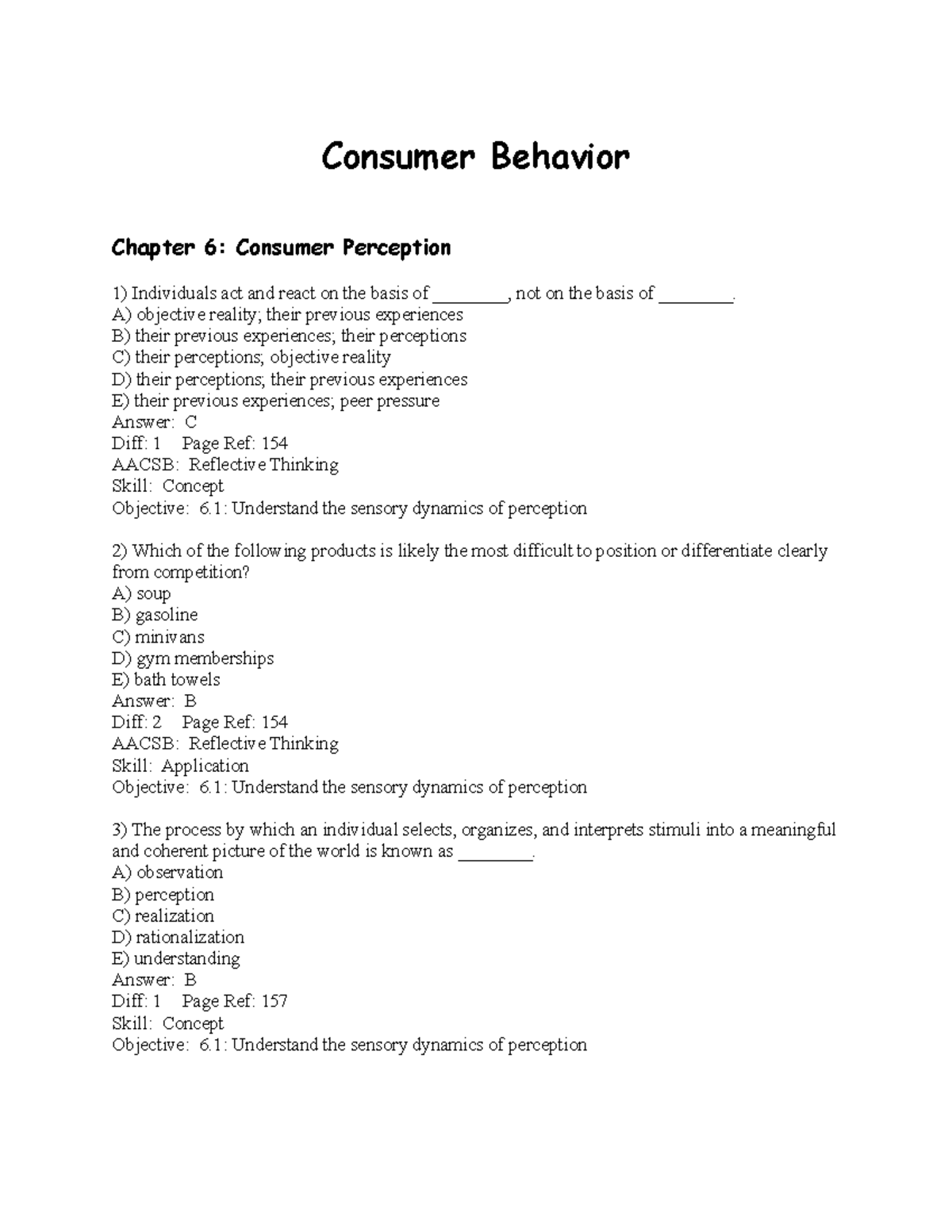 Consumer Perception - MCQs Solution - Consumer Behavior Chapter 6 ...