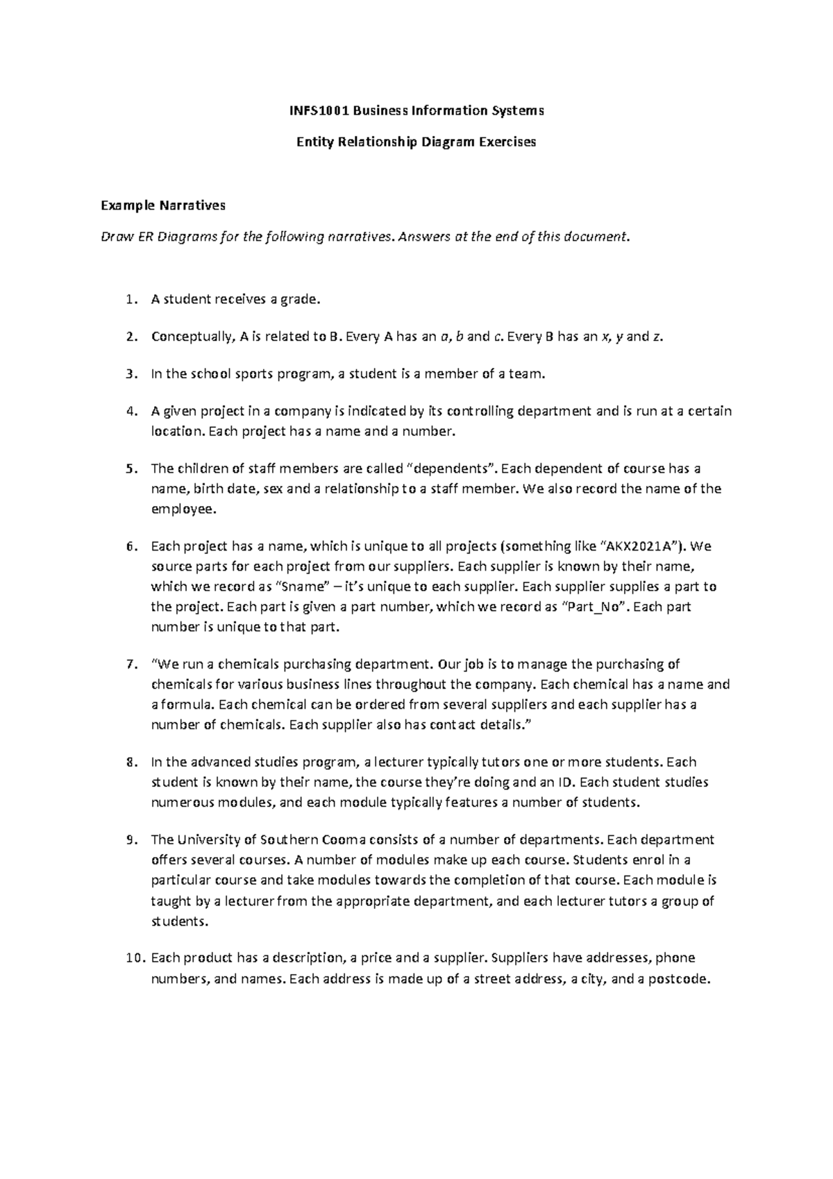 INFS1001 - Entity Relationship ER Diagram Examples - INFS1001 Business ...