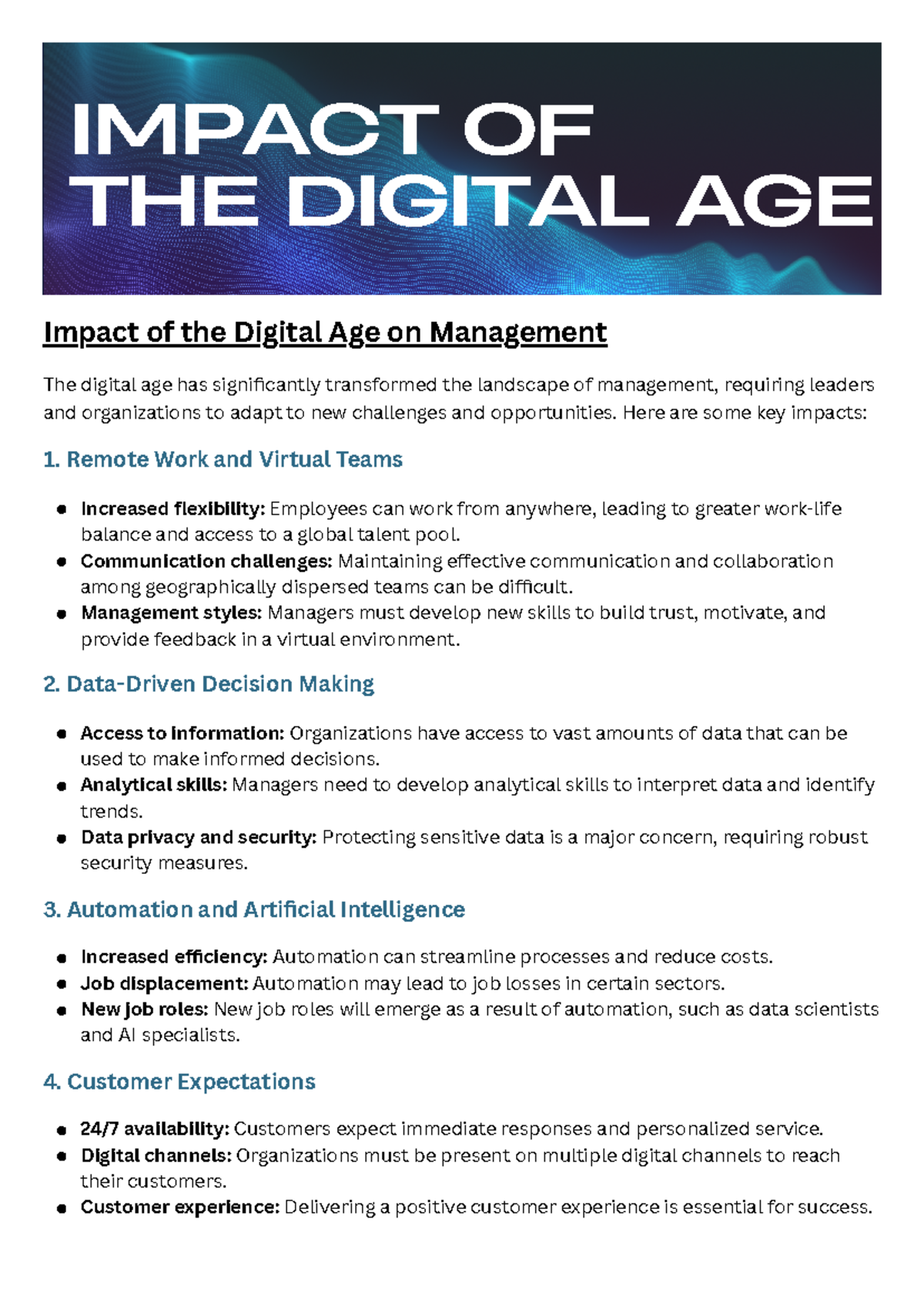 Impact of the Digital Age on Management - Here are some key impacts: 1 ...