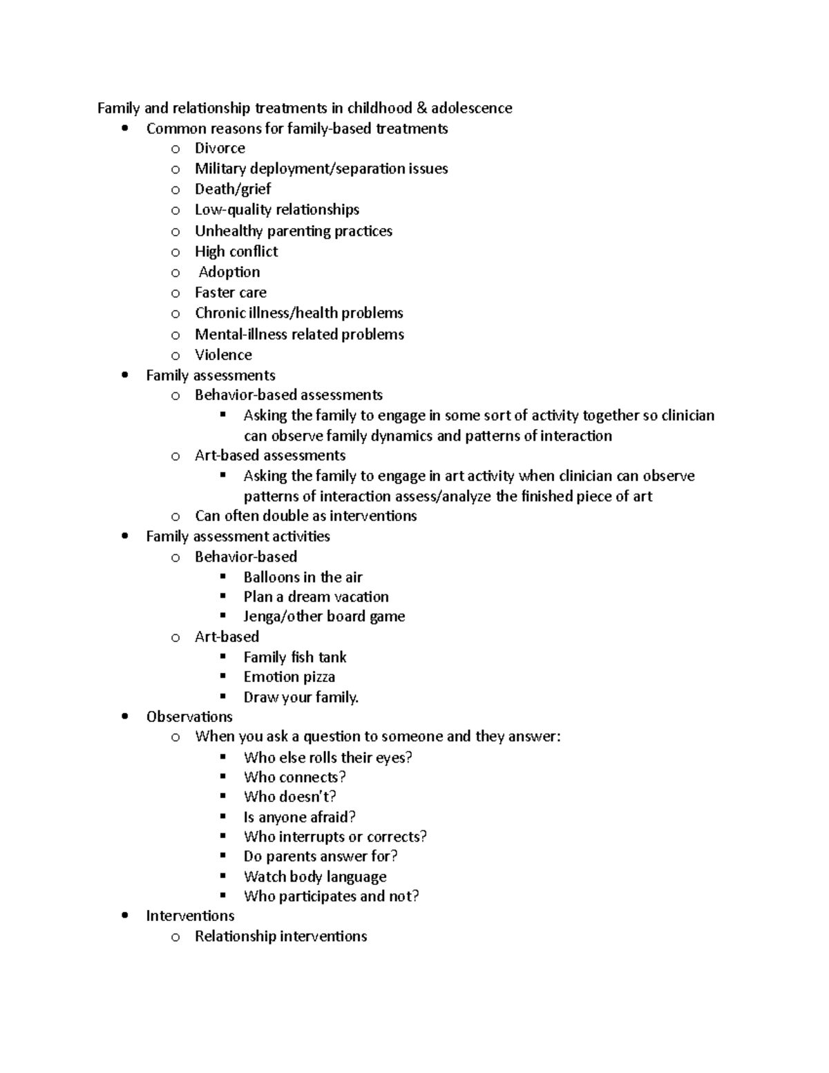 Family and relationship treatments in childhood - Observations o When ...