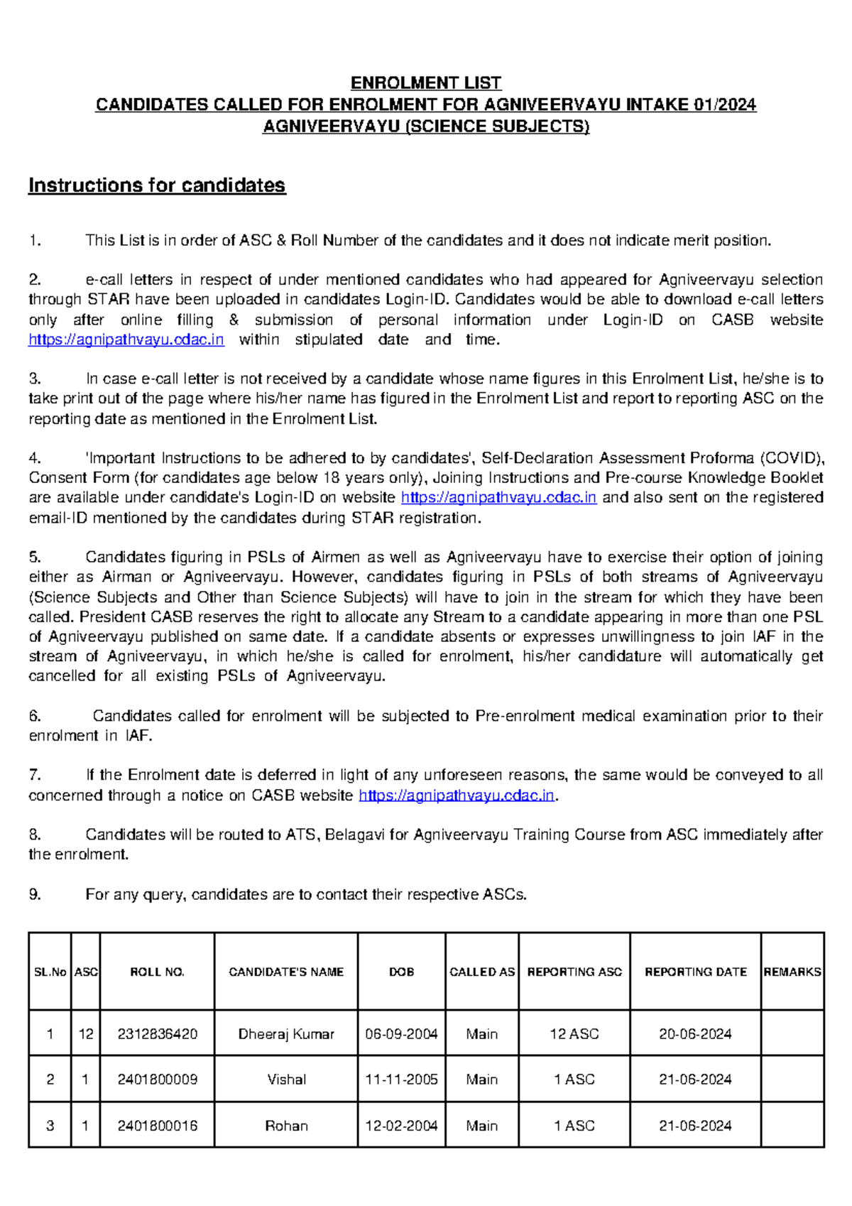 Agniveervayu (MEN) ( Science Subjects) - Instructions for candidates ...