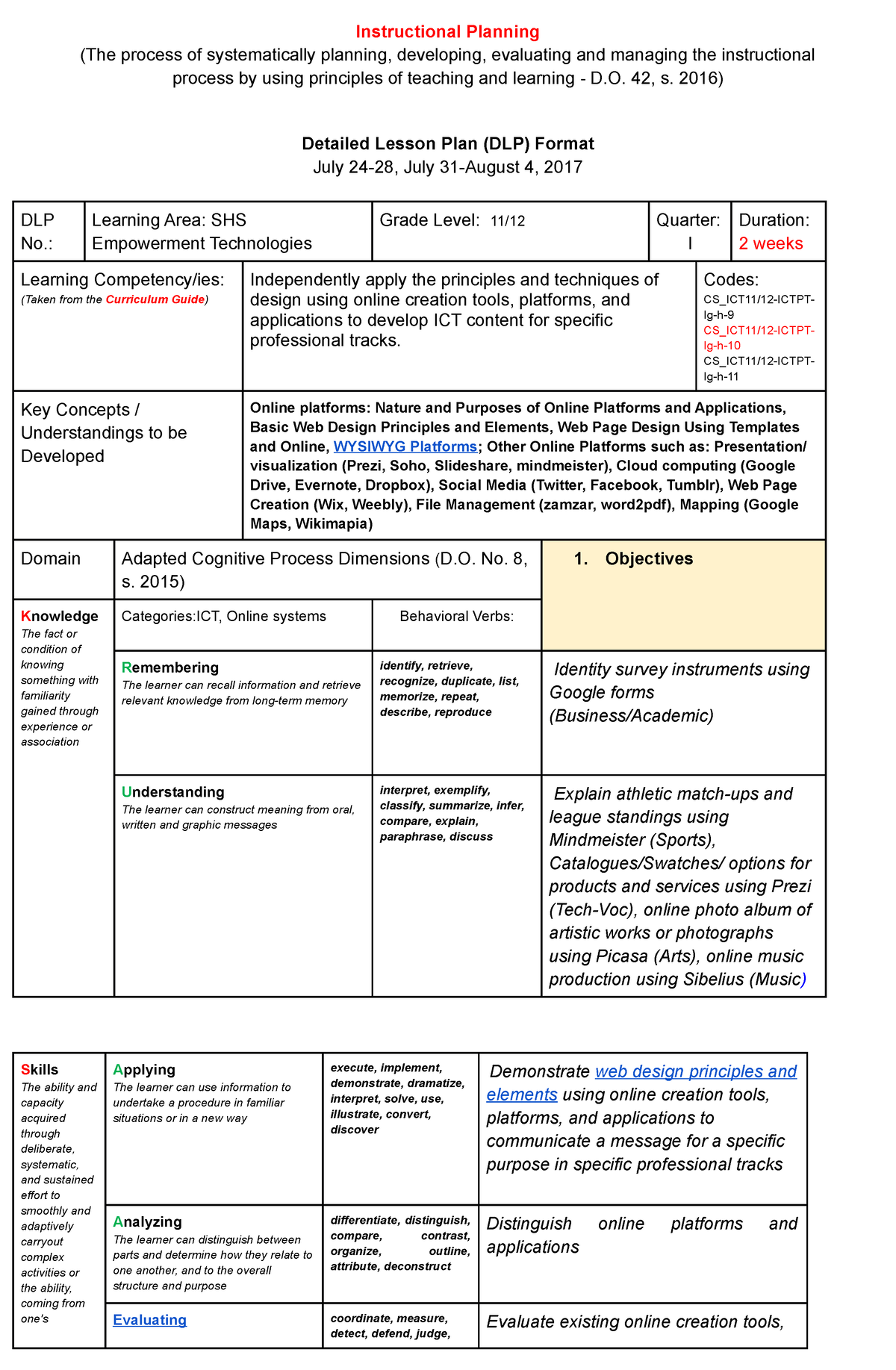 DLP Weeks 7 and 8 - exam - Instructional Planning (The process of ...