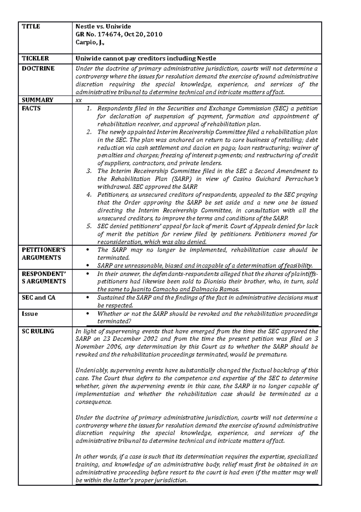 3. Nestle vs Uniwide - digest - TITLE Nestle vs. Uniwide GR No. 174674 ...