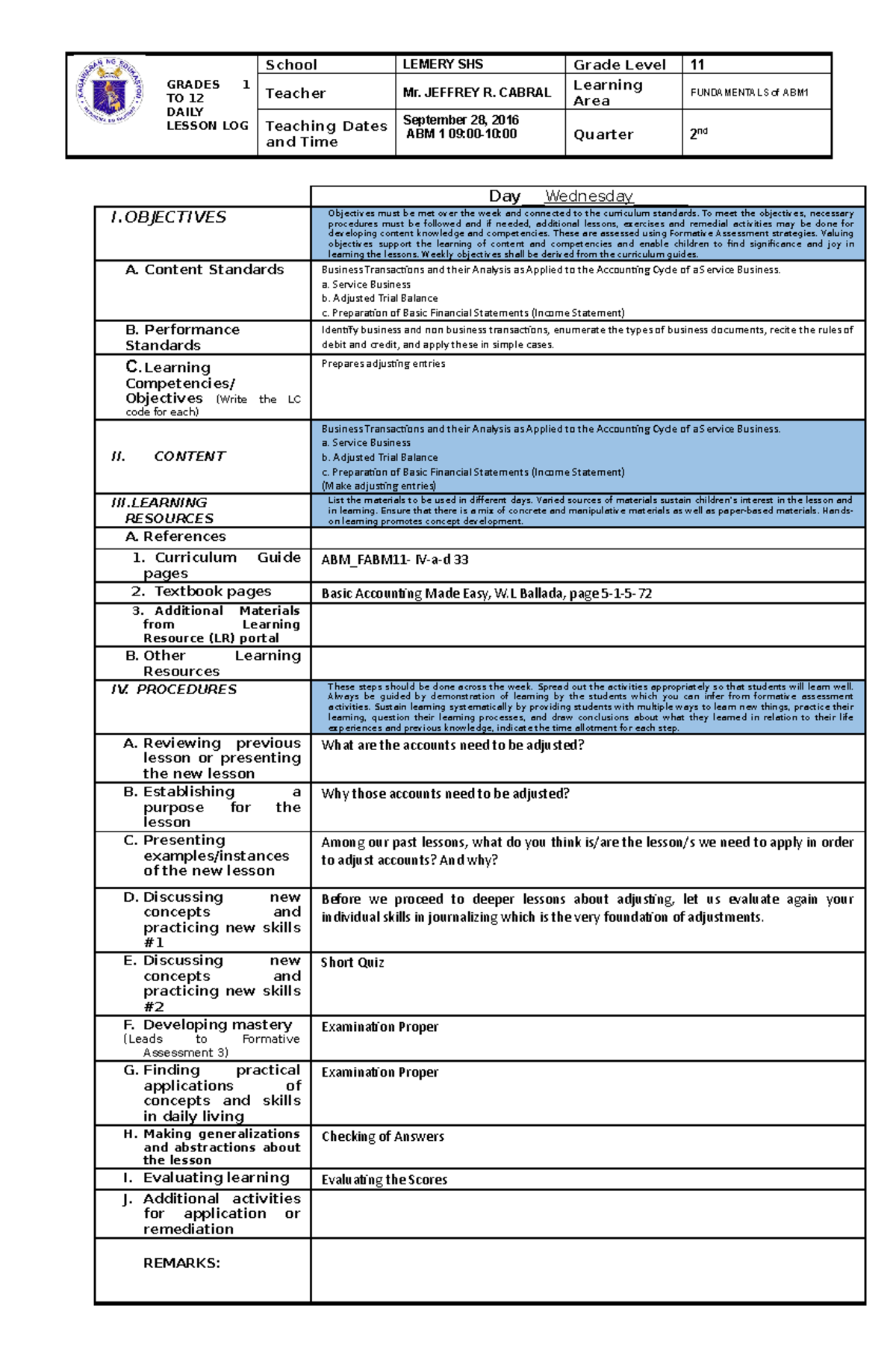 Week13-c - DLL - GRADES 1 TO 12 DAILY LESSON LOG School LEMERY SHS ...