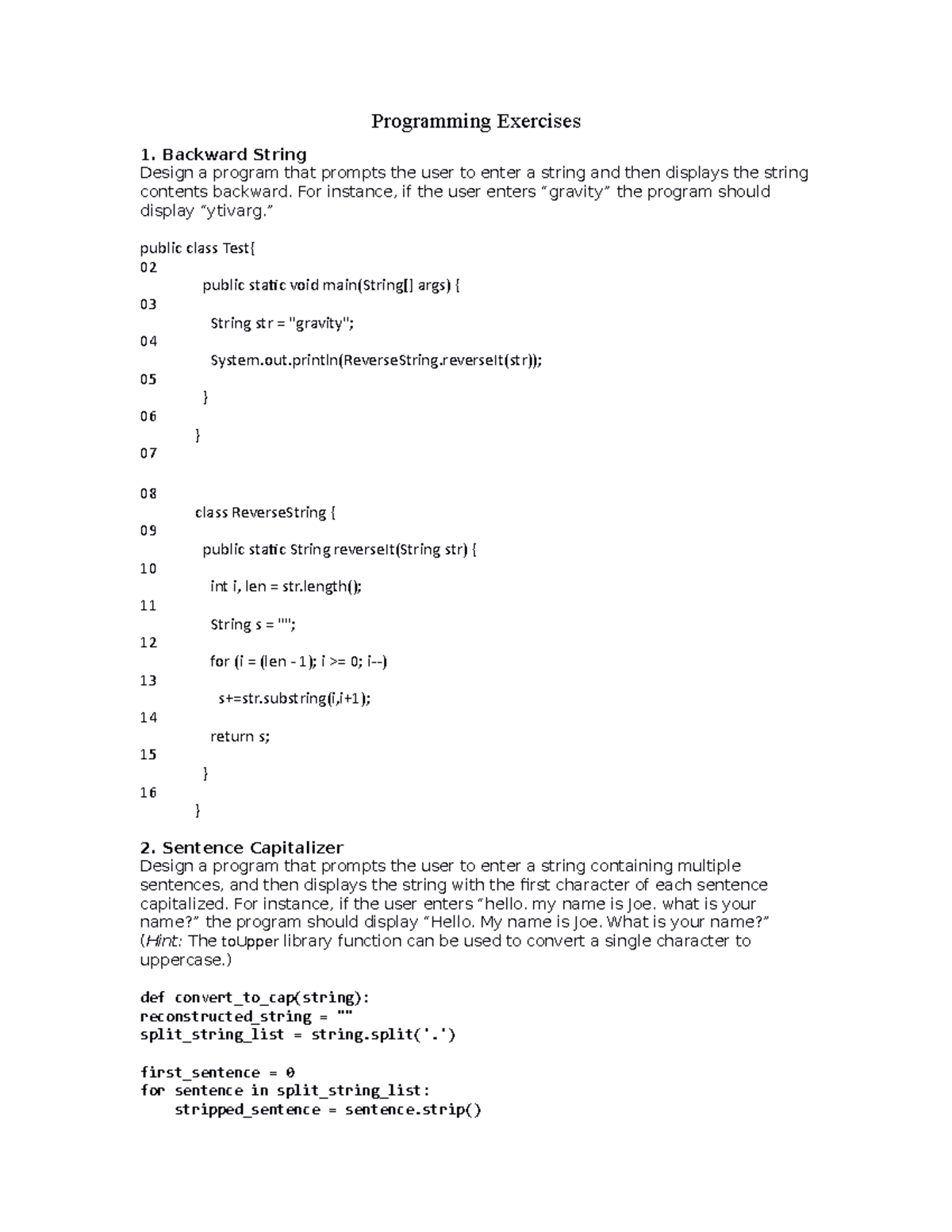 Assignment week 11 - Exercises - Programming Exercises 1. Backward ...