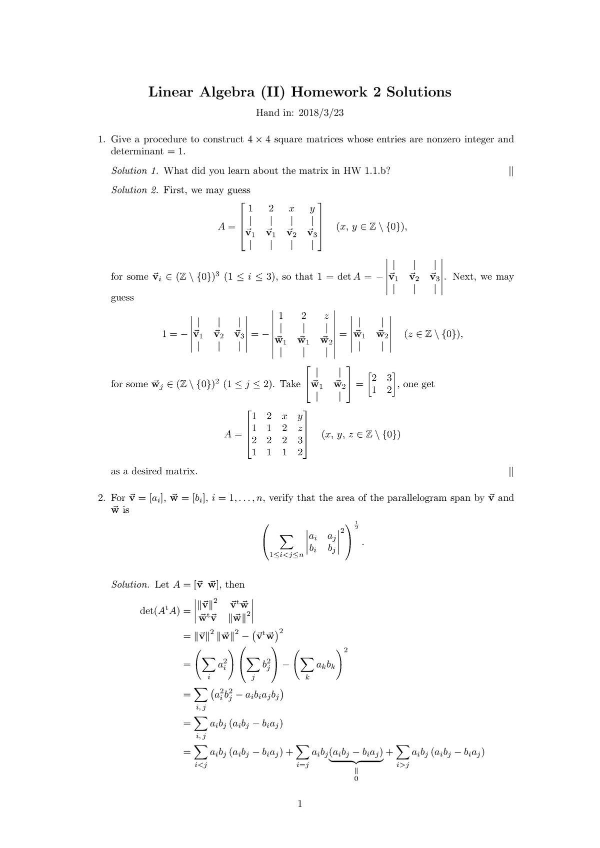 352429 2018 S Lahw2sol - Homework 2 Solution. - Linear Algebra (II ...