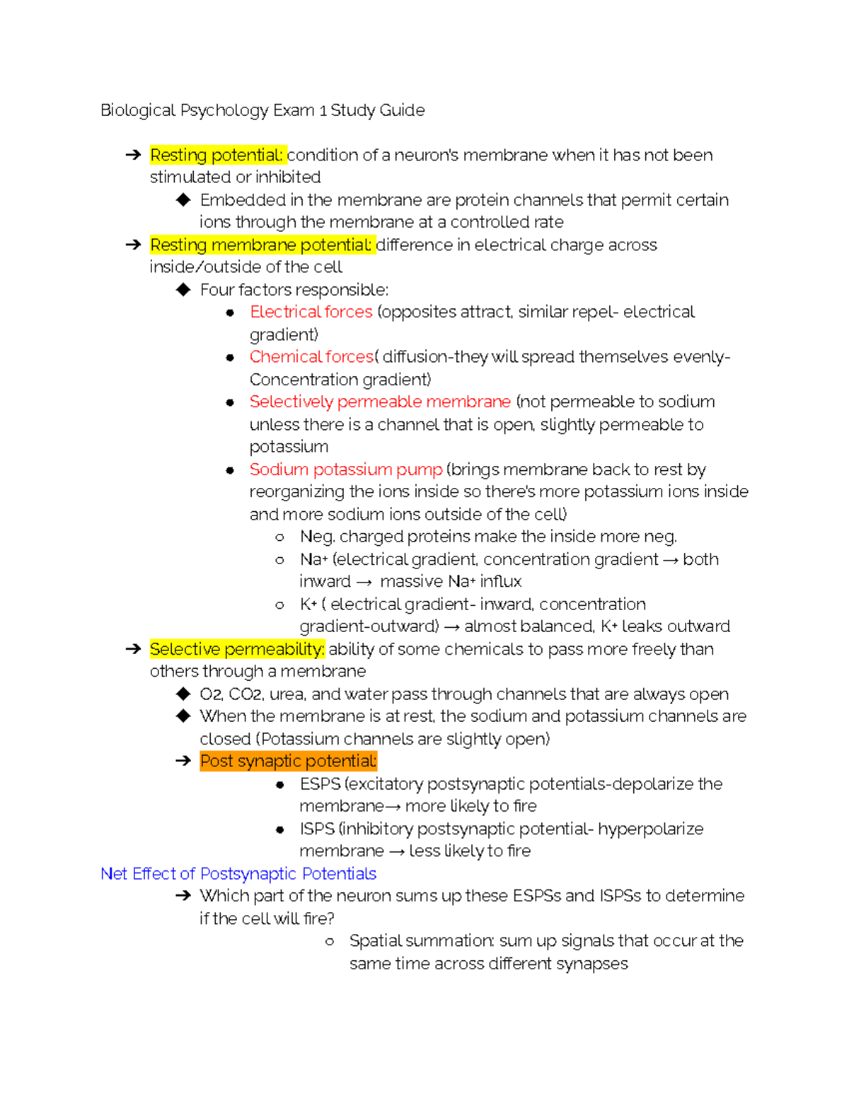 Biological Psychology Exam 1 Review - Biological Psychology Exam 1 ...