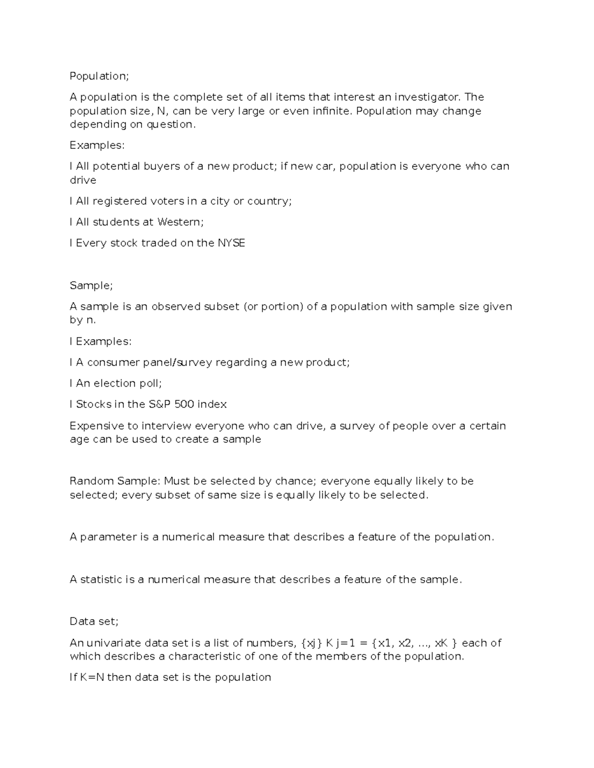 Lecture 1 Population and Samples Population; A population is the
