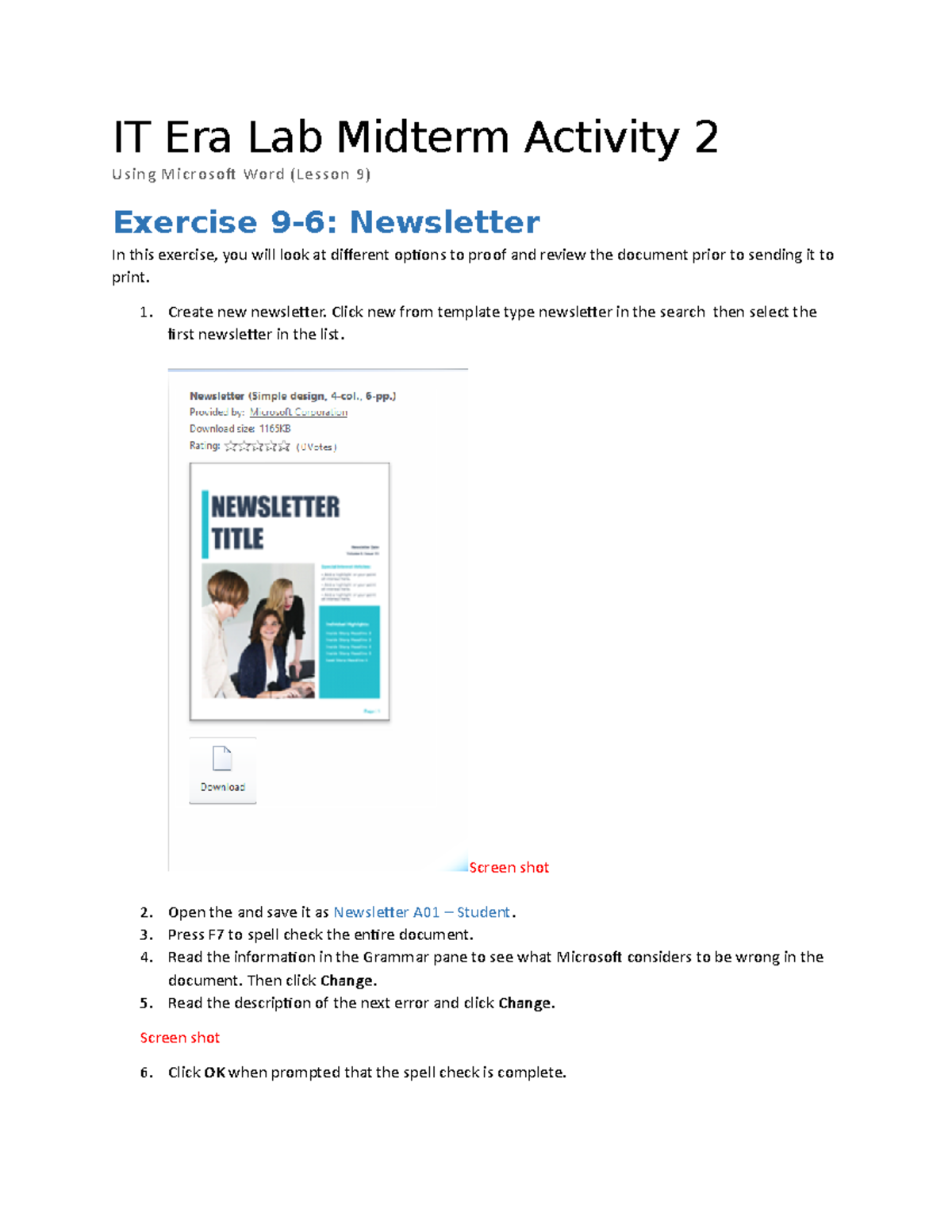 Lab Exercise - Lesson 9 Part 2 - IT Era Lab Midterm Activity 2 Using ...