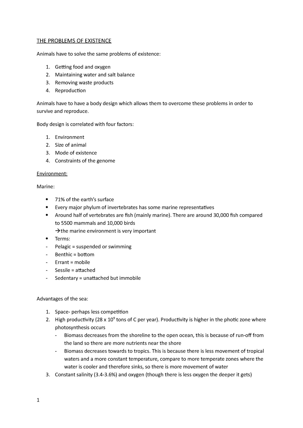 Animal Diversity Notes - Lecture notes, lectures 1 - 25 - THE PROBLEMS