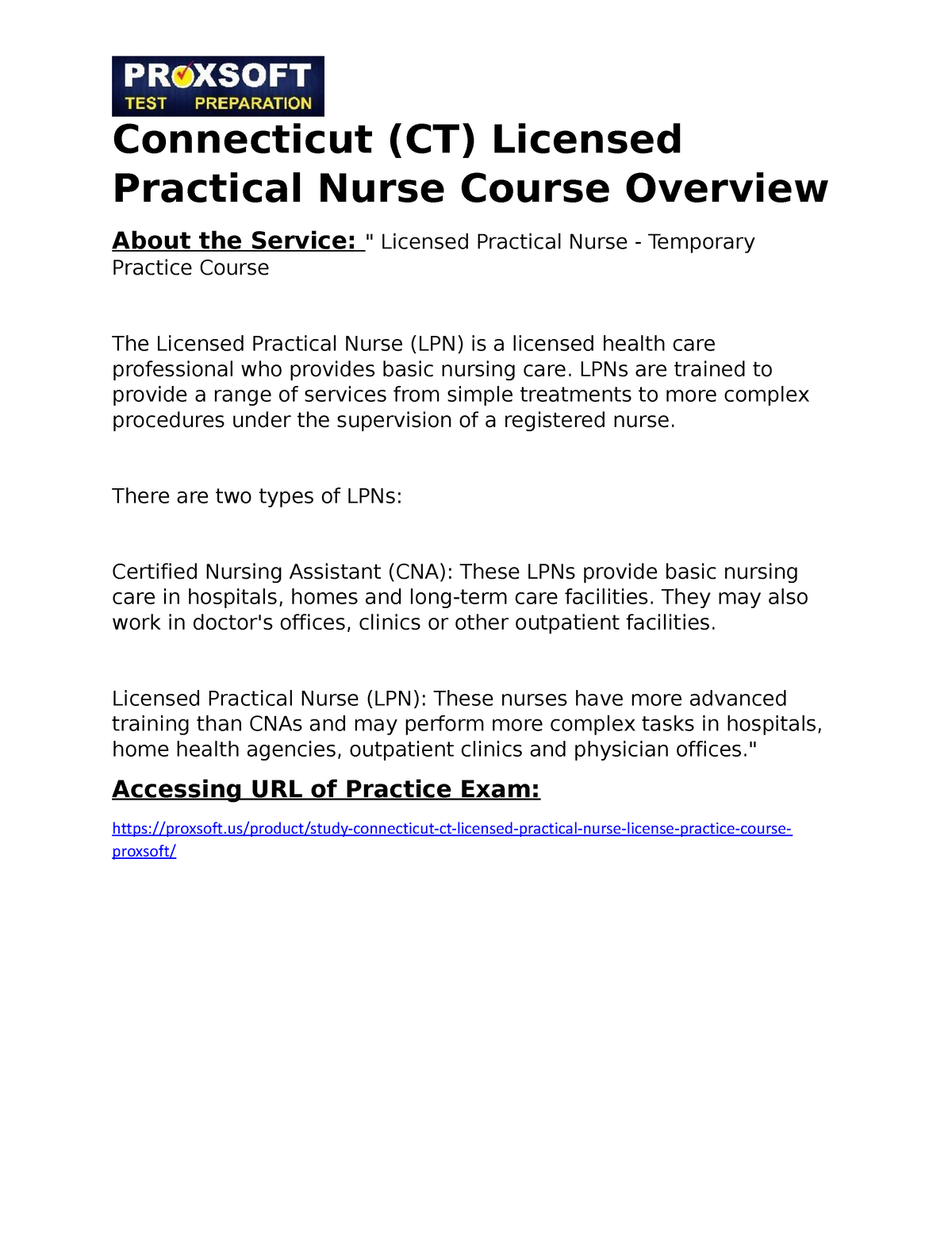 Connecticut CT Licensed Practical Nurse Temporary Practice Course   Thumb 1200 1553 