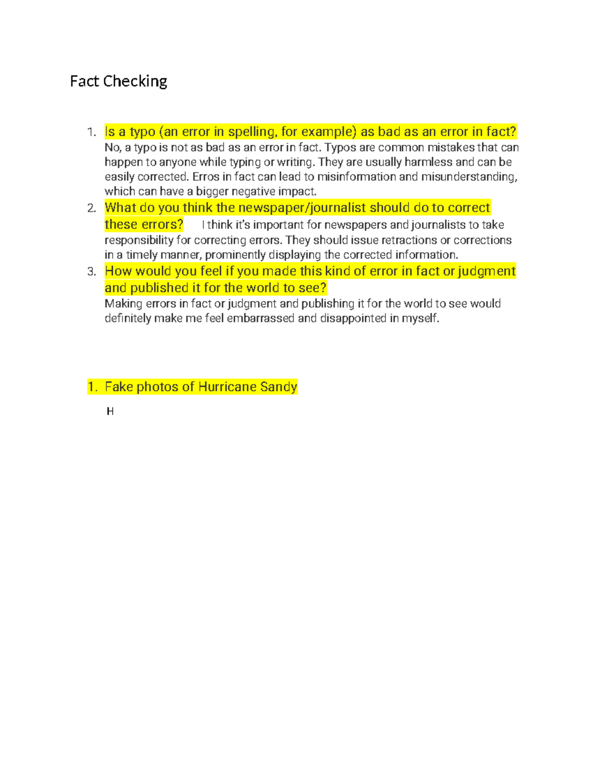 Fact+Checking - Lab report - Fact Checking 1. Is a typo (an error in ...