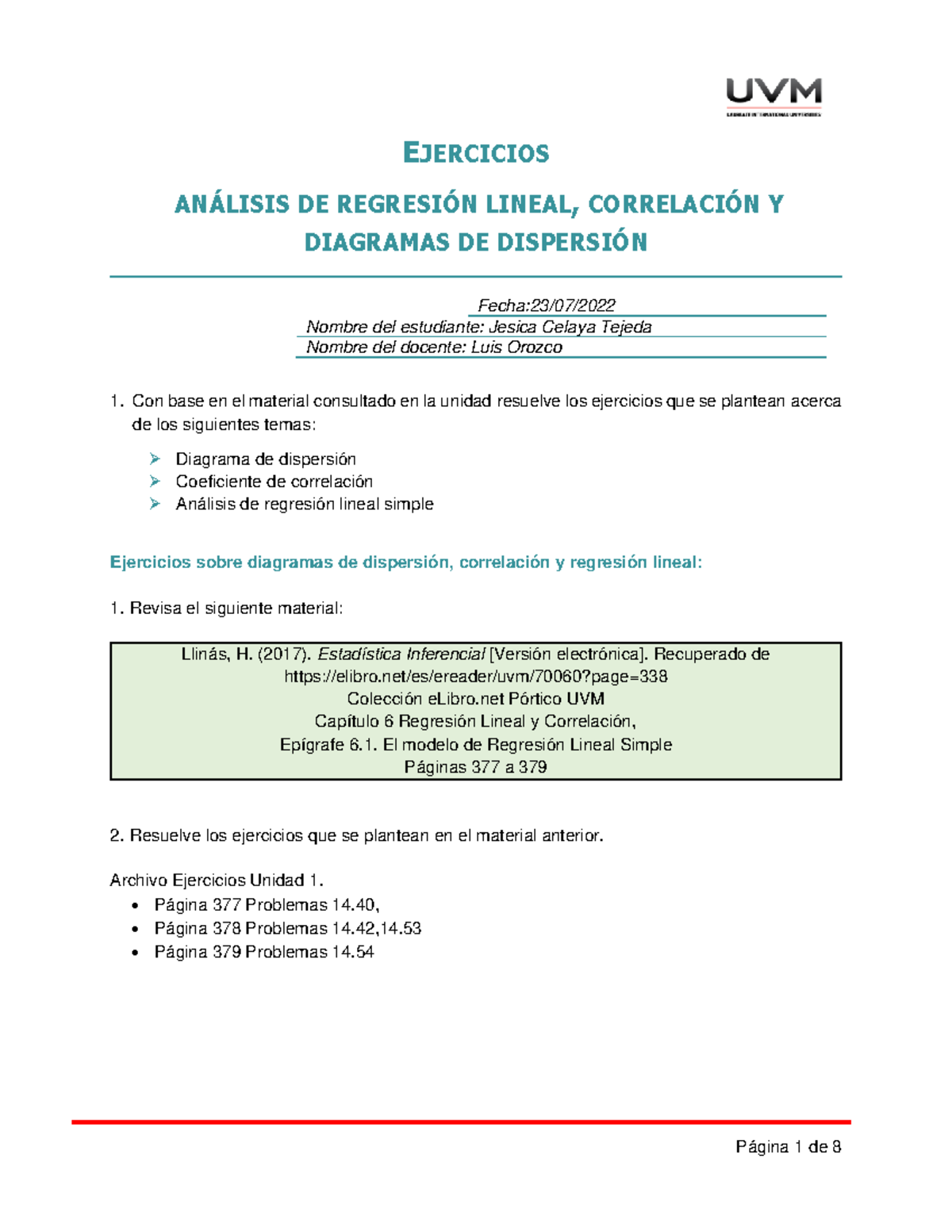 A1 JCT - analisis de datos actividad 1 - EJERCICIOS AN¡LISIS DE REGRESI ...
