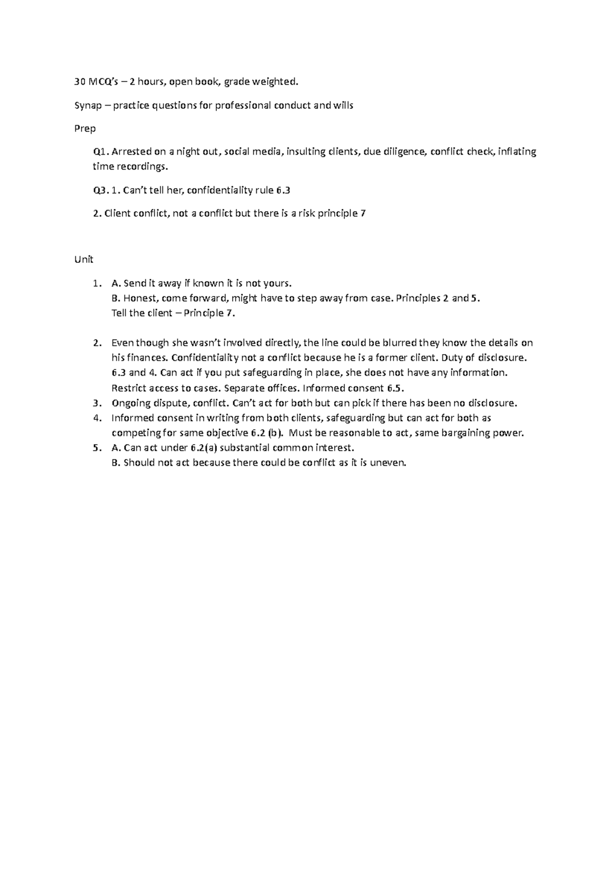 Professional conduct 1 - 30 MCQ’s – 2 hours, open book, grade weighted ...