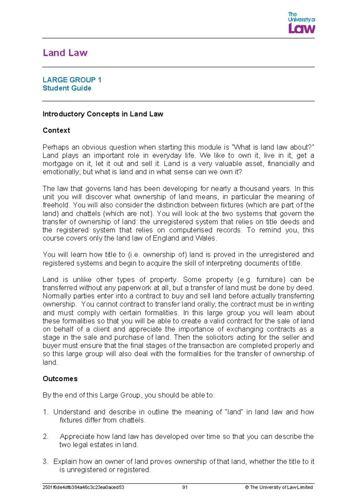 2425 land lg01 ce01 student guide - Land Law LARGE GROUP 1 Student ...