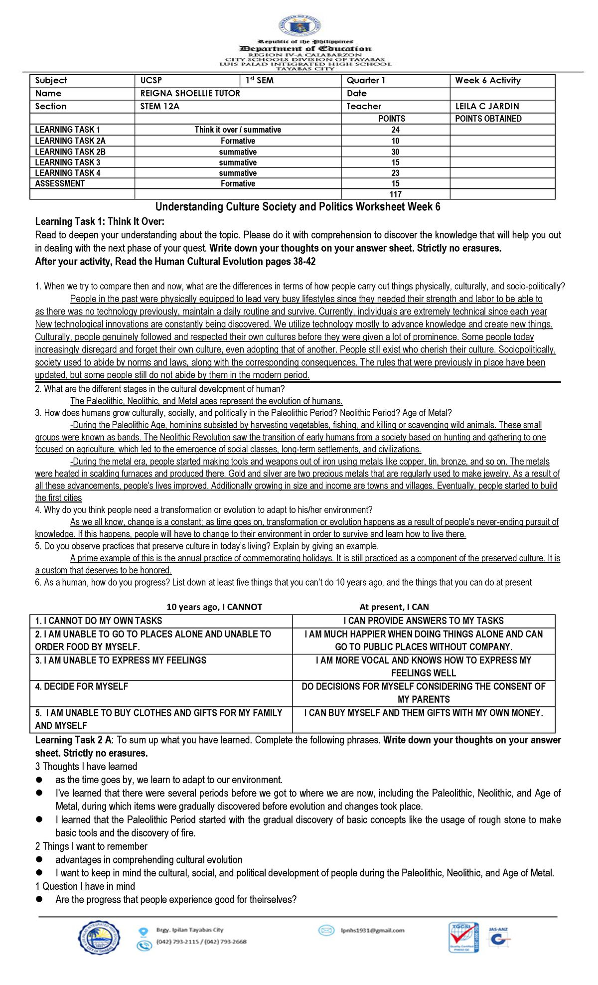 Reigna Tutor-QTR-1-UCSP- Worksheet-WEEK-6 - Subject UCSP 1 St SEM ...