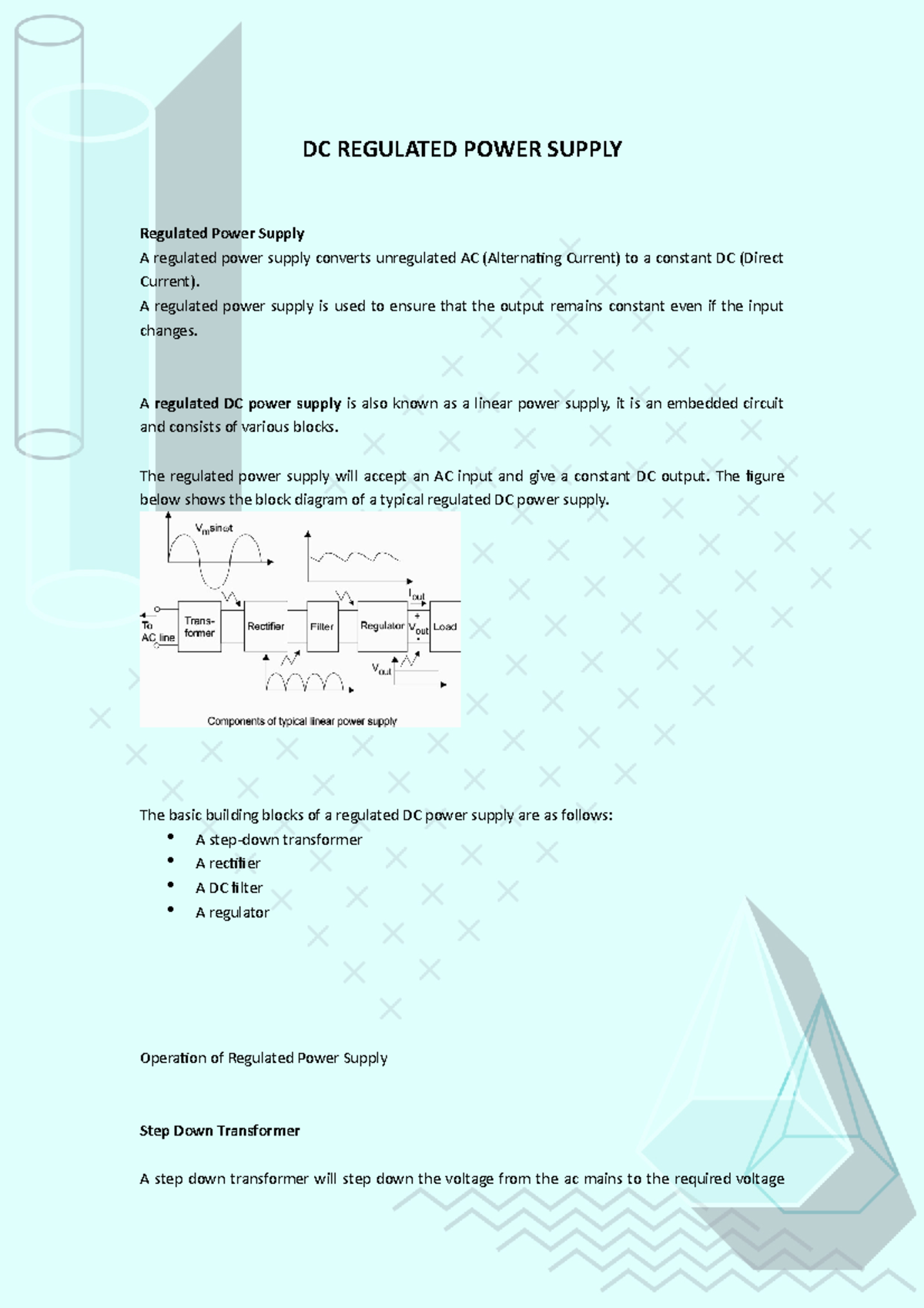 DC Regulated Power Supply DC REGULATED POWER SUPPLY Regulated Power