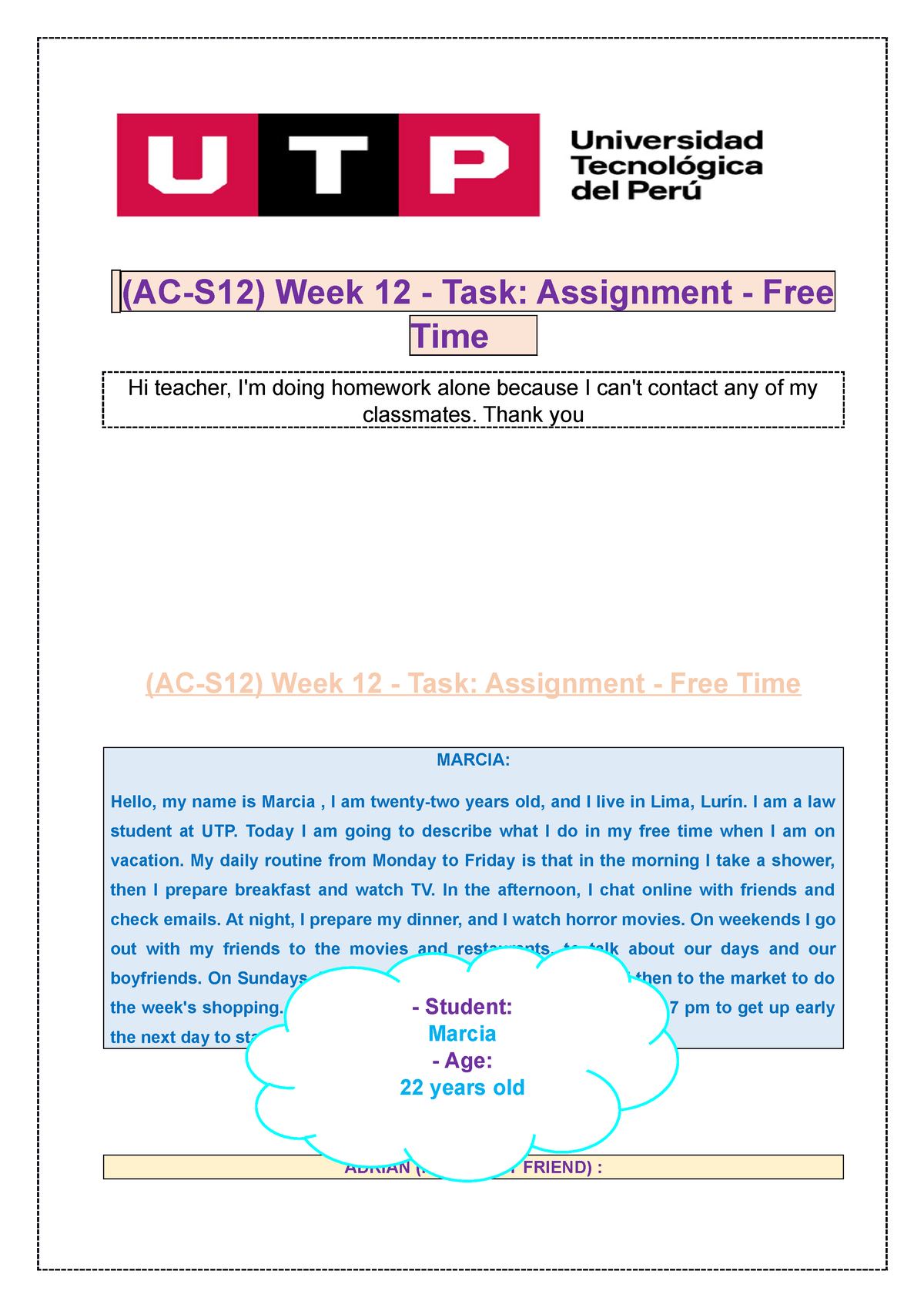 week 12 task assignment free time