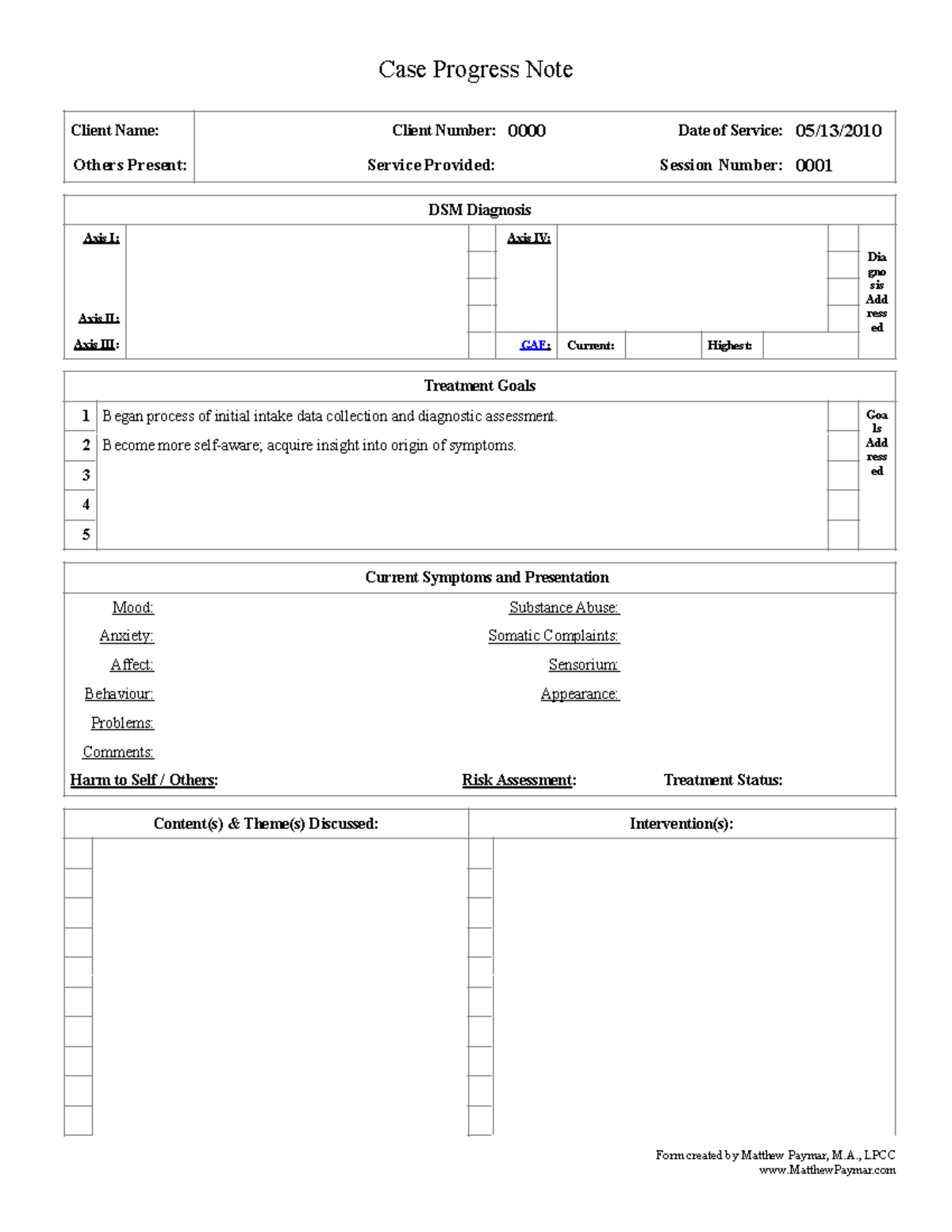 Progress Note Template - Case Progress Note Client Name: Client Number ...