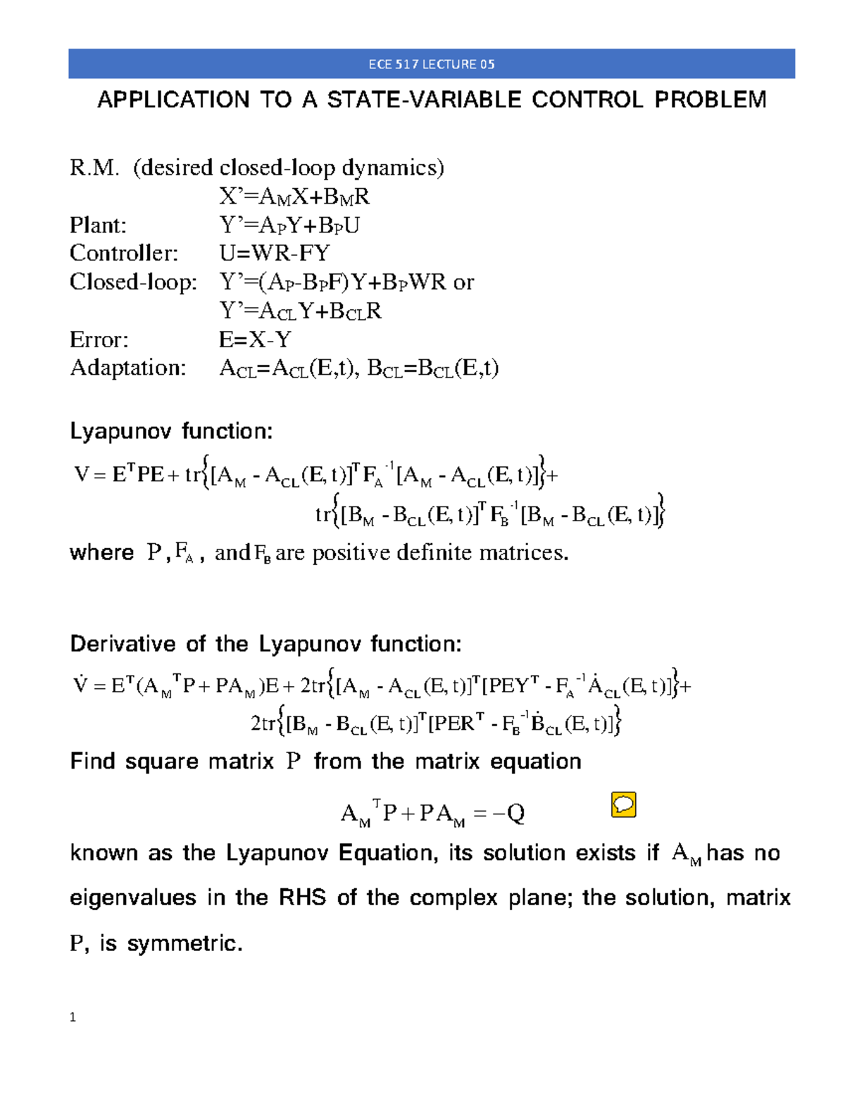 Lecture 05 Application To A State Variable Control Problem Liapunov Studocu Lecture 05 Application To A State Variable Control Problem Liapunov Studocu
