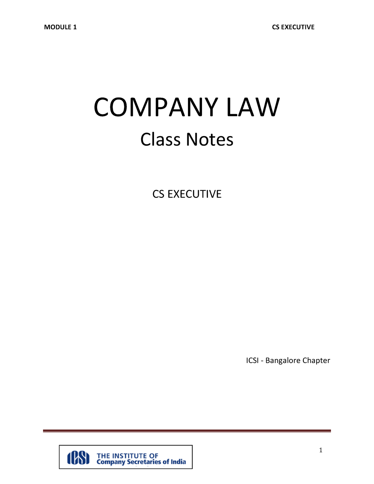 Chapter 1 - Introduction To Company Law - MODULE 1 CS EXECUTIVE COMPANY ...