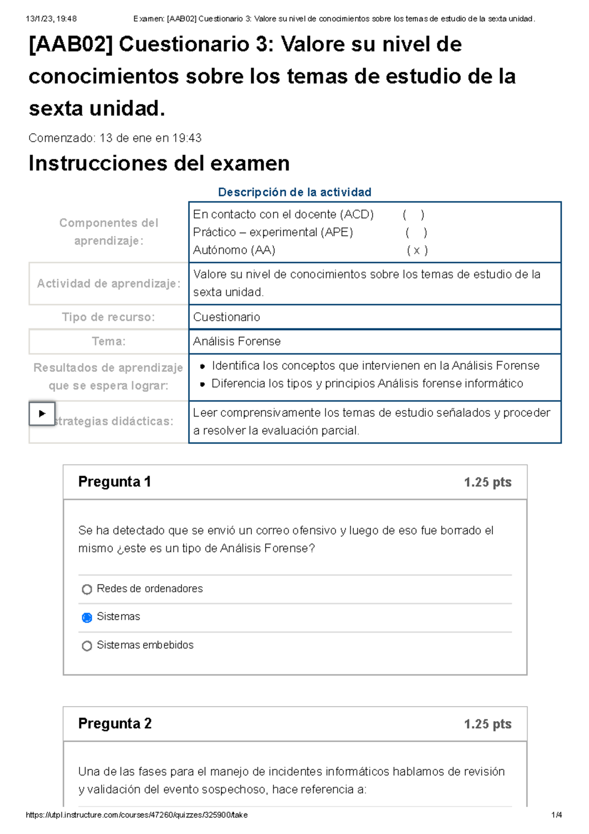 Examen [AAB02] Cuestionario 3 Valore su nivel de conocimientos sobre ...