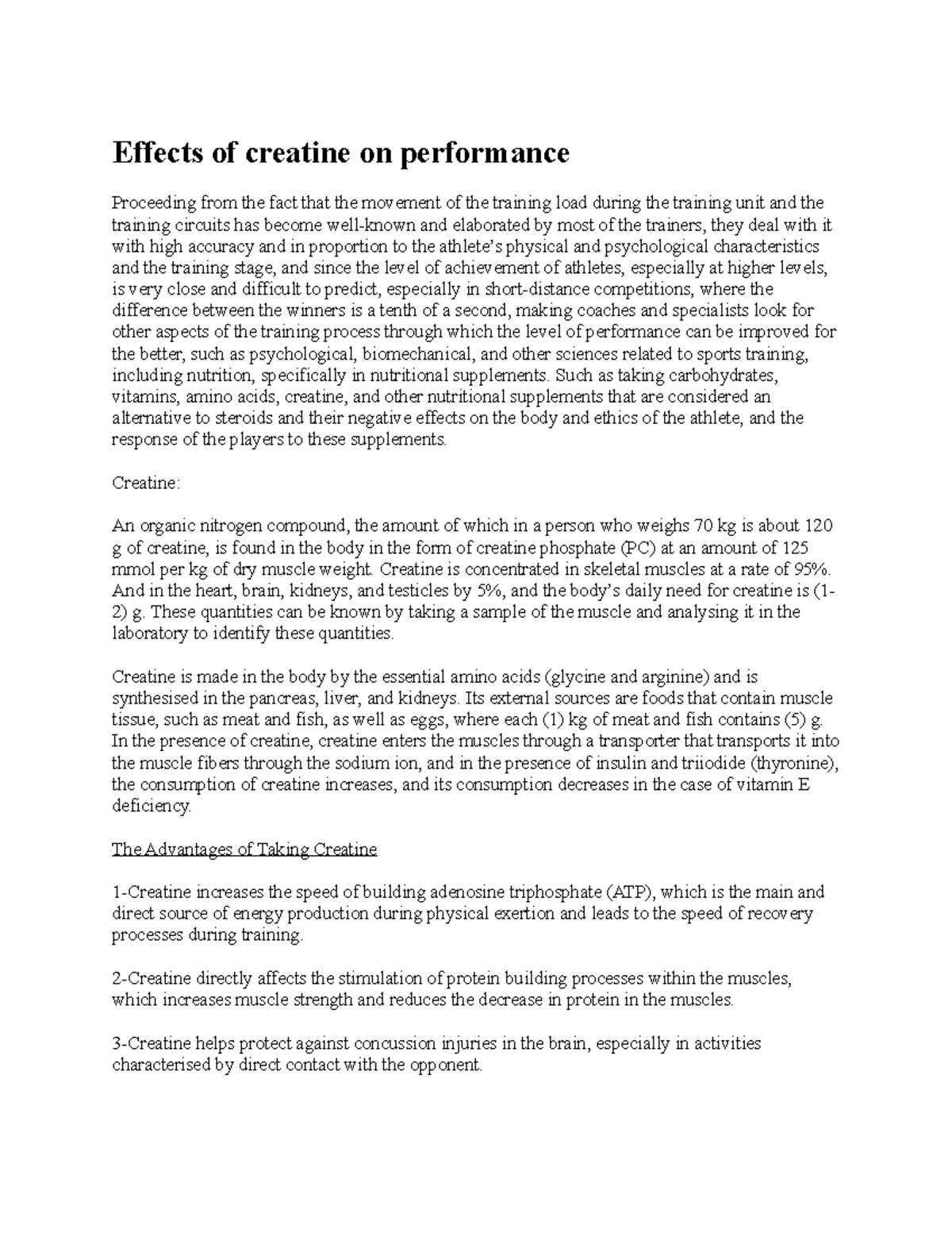 Effects of creatine on performance - Effects of creatine on performance ...