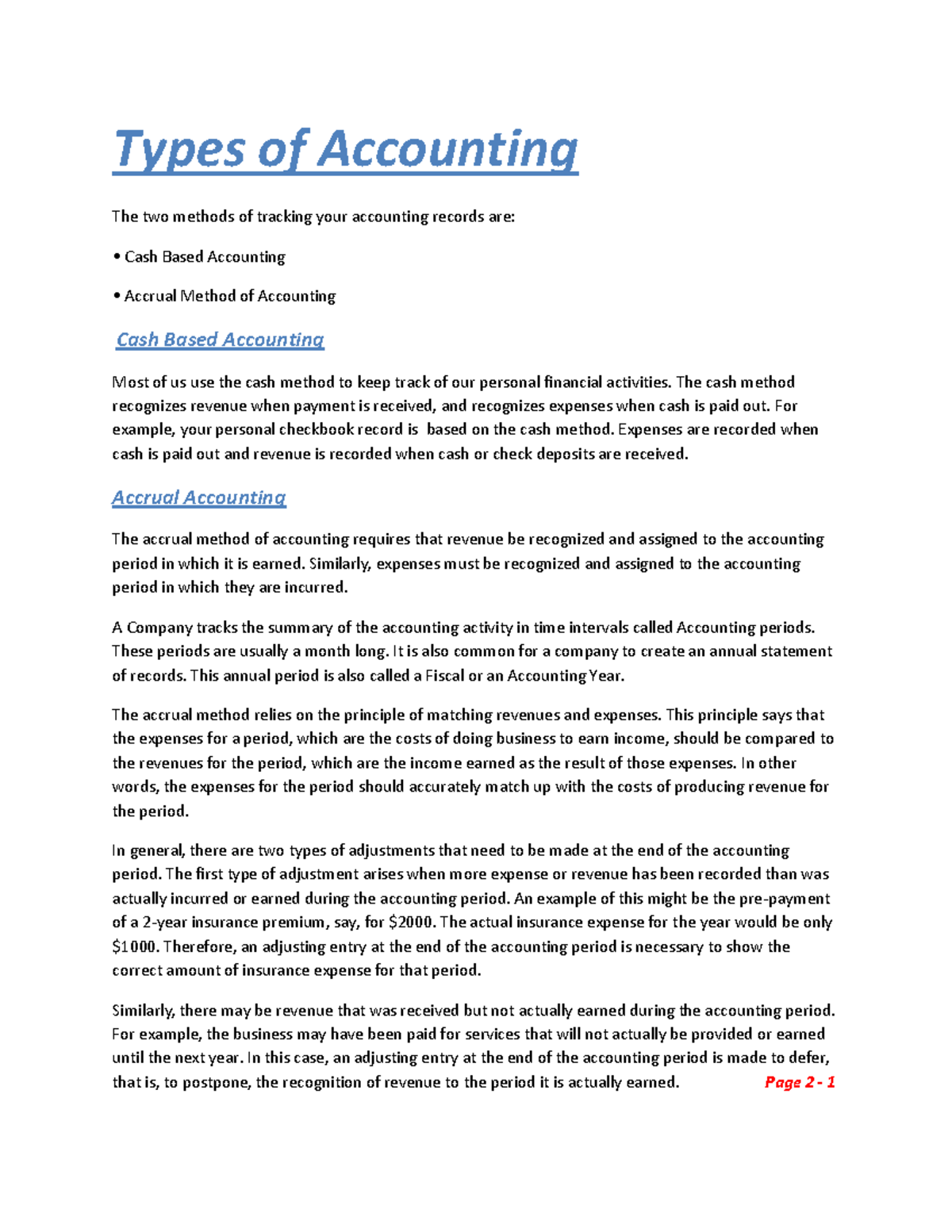 Types of Accounting - The cash method recognizes revenue when payment ...