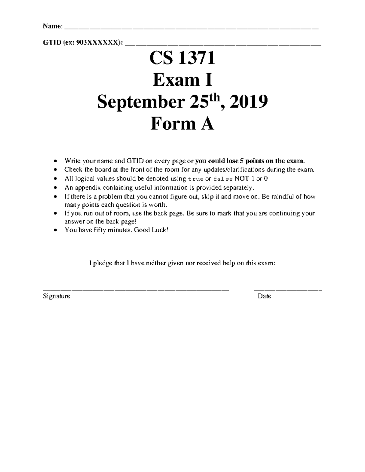 Form A Test 1 - test - Name