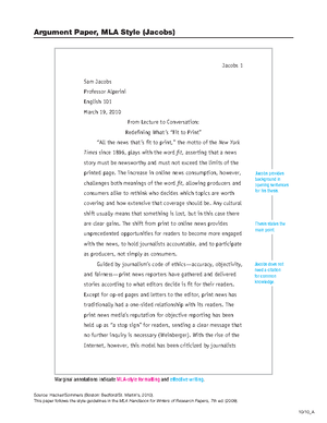 Sample MLA Paper - MLA document - The thesis statement is often (but ...