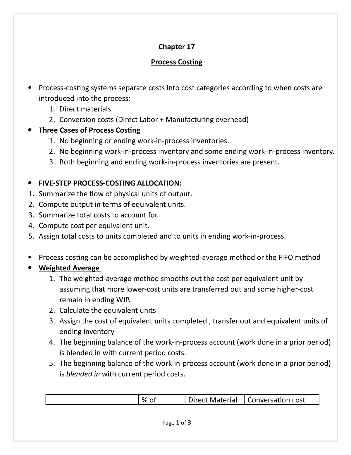 Chapter 17 - Process Costing - Chapter 17 Process Costing Process ...