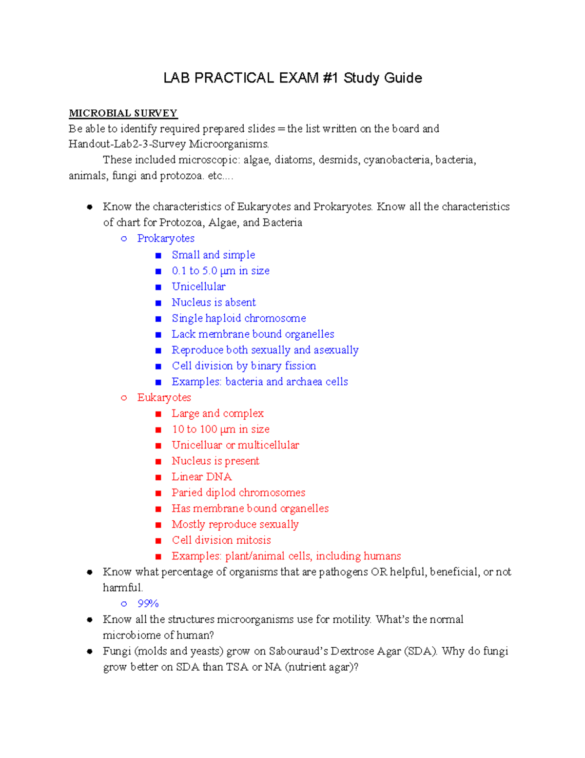 LAB Pratical EXAM #1 Study Guide 2 - LAB PRACTICAL EXAM #1 Study Guide