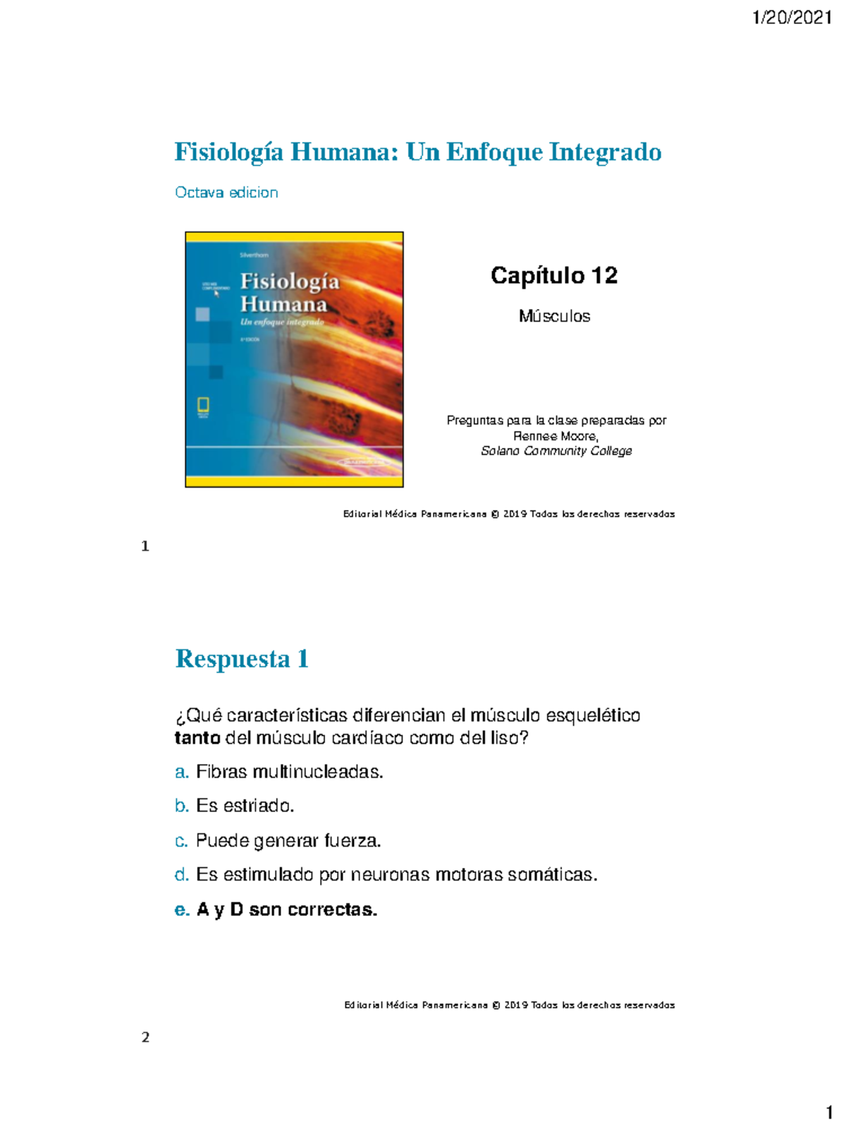 12-Respuestas Repaso - Fisiología Humana: Un Enfoque Integrado Octava ...