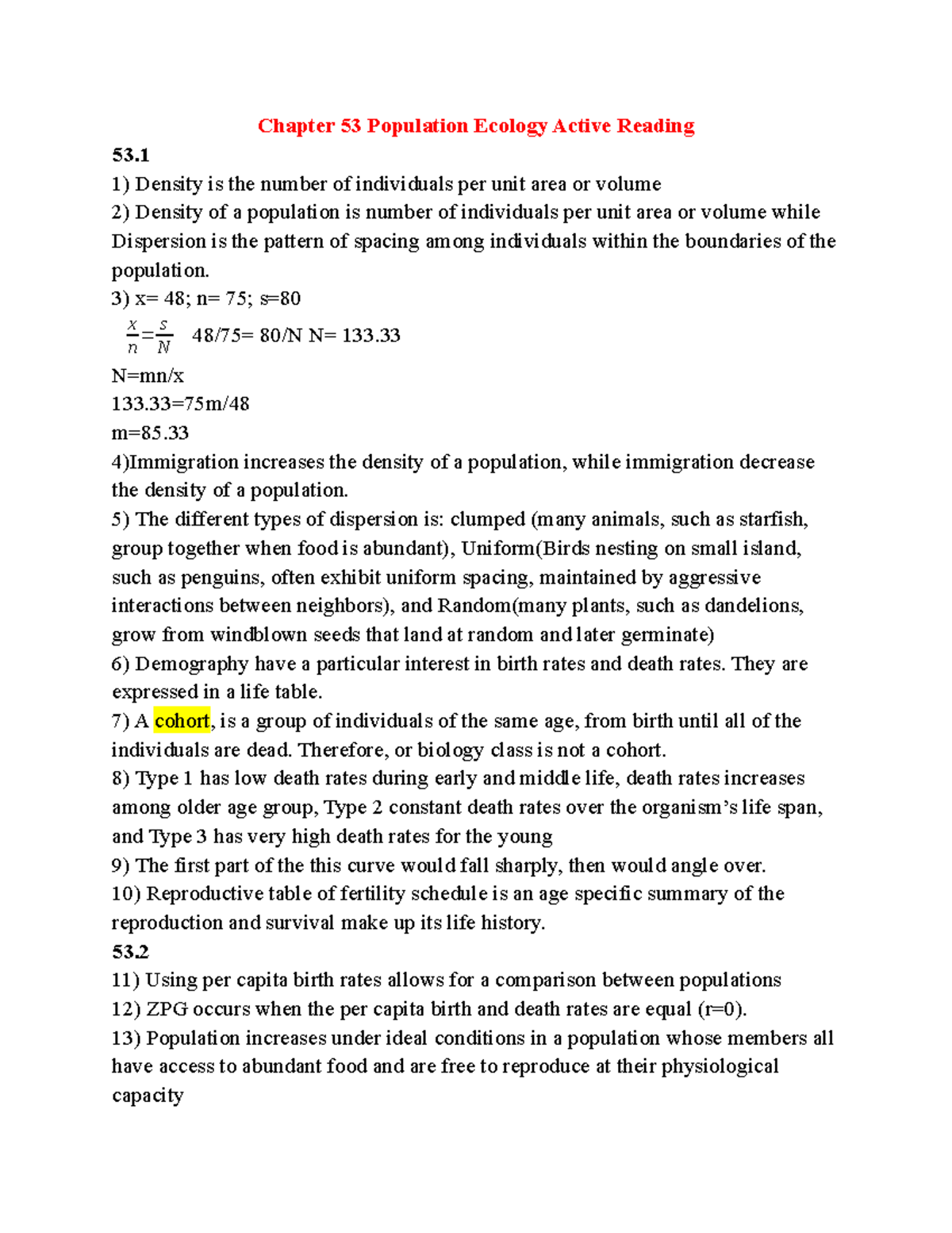 Chapter 53 Population Ecology Active Reading - Chapter 53 Population ...