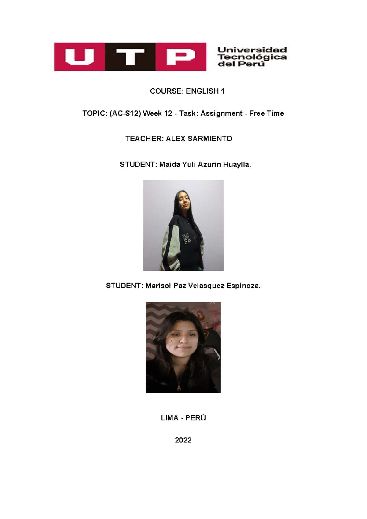 Week 12 - Task Free Time - espero te ayude - Ingles II - COURSE ...