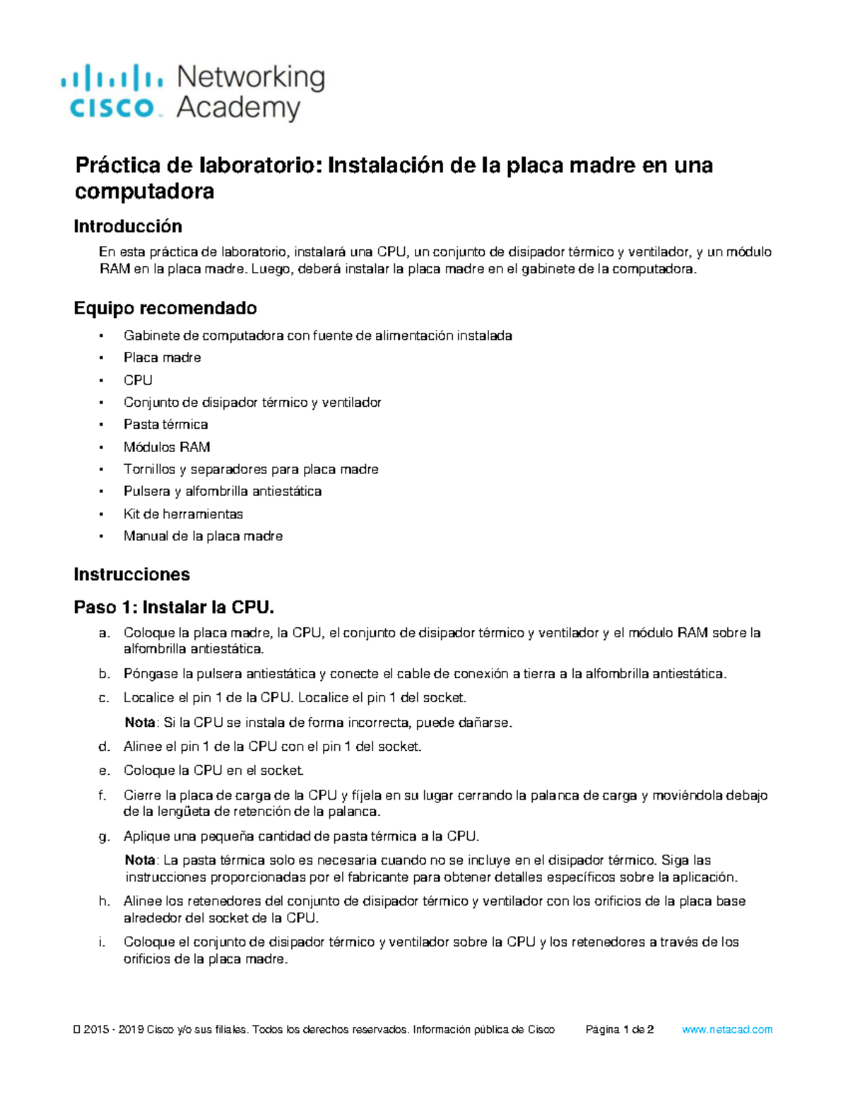 2.1.3.10 Lab Install the Motherboard in a Computer Resuelto