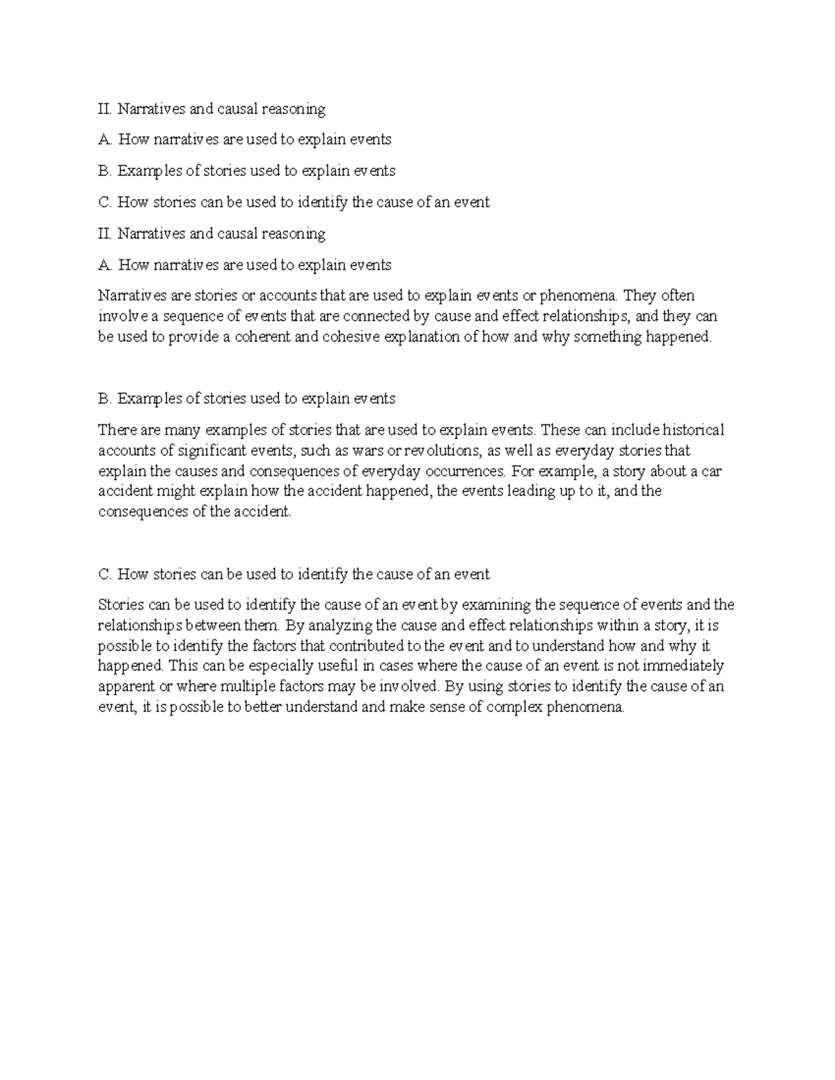 Casual reasoning and hidden evidence 2 - II. Narratives and causal ...