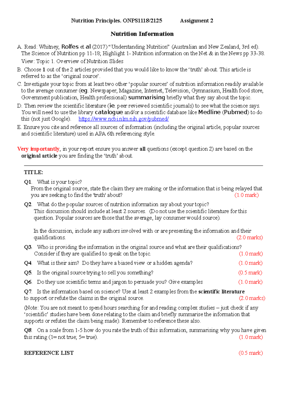 history of nutrition assignment