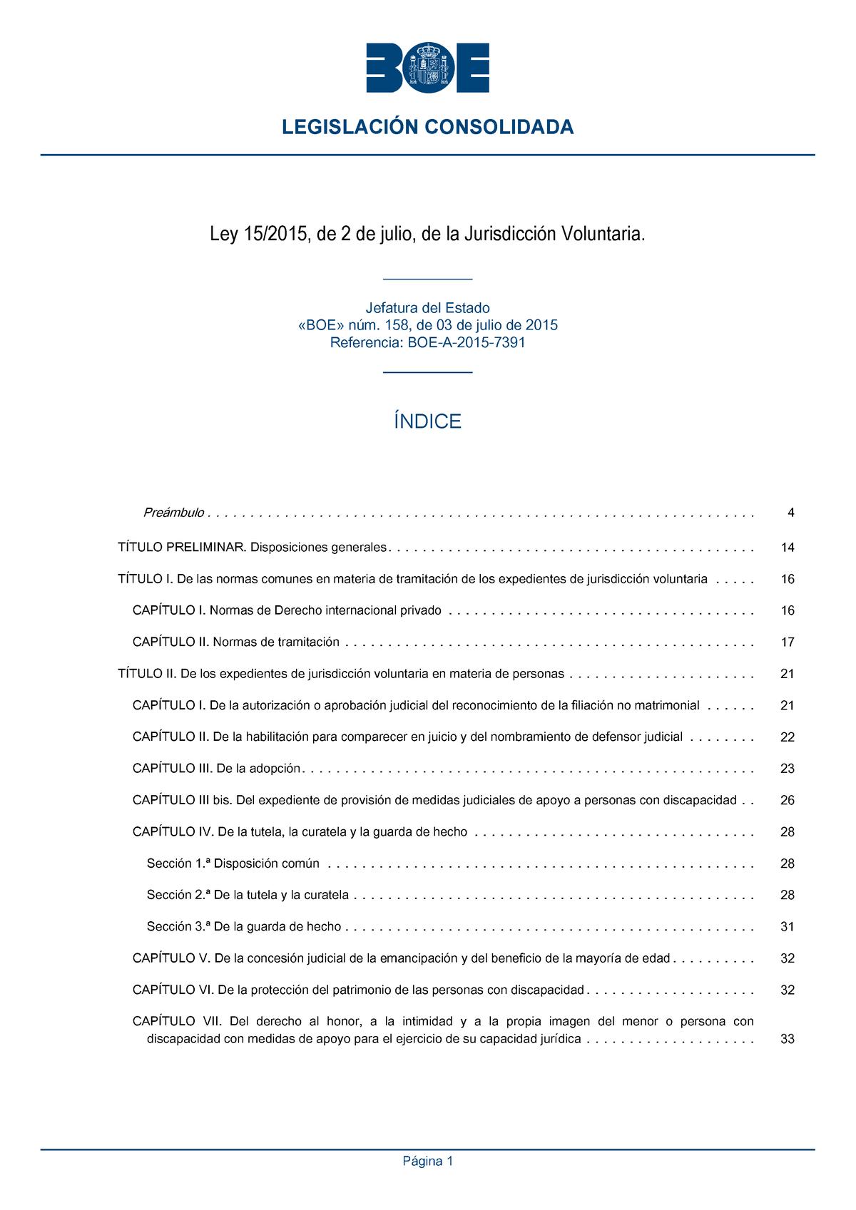 Ley De Jurisdicción Voluntaria - Ley 15/2015, De 2 De Julio, De La ...