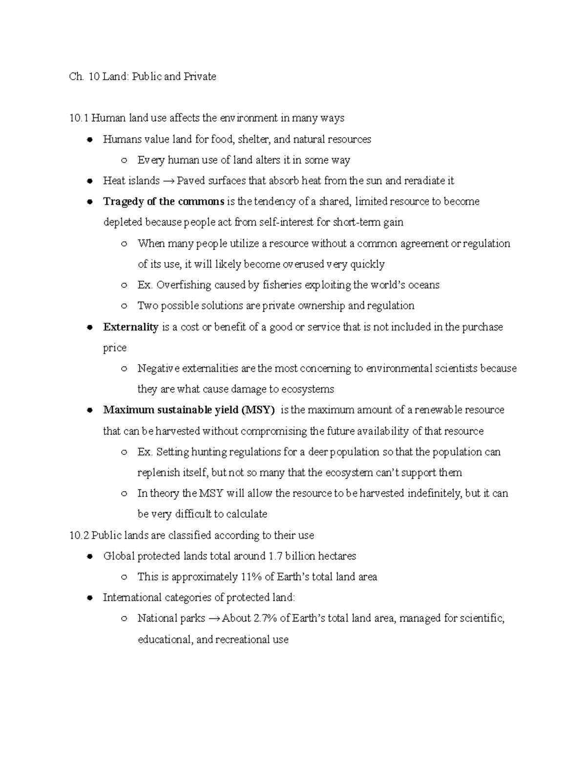 Ch. 10 Outline - Ch. 10 Land: Public and Private 10 Human land use ...