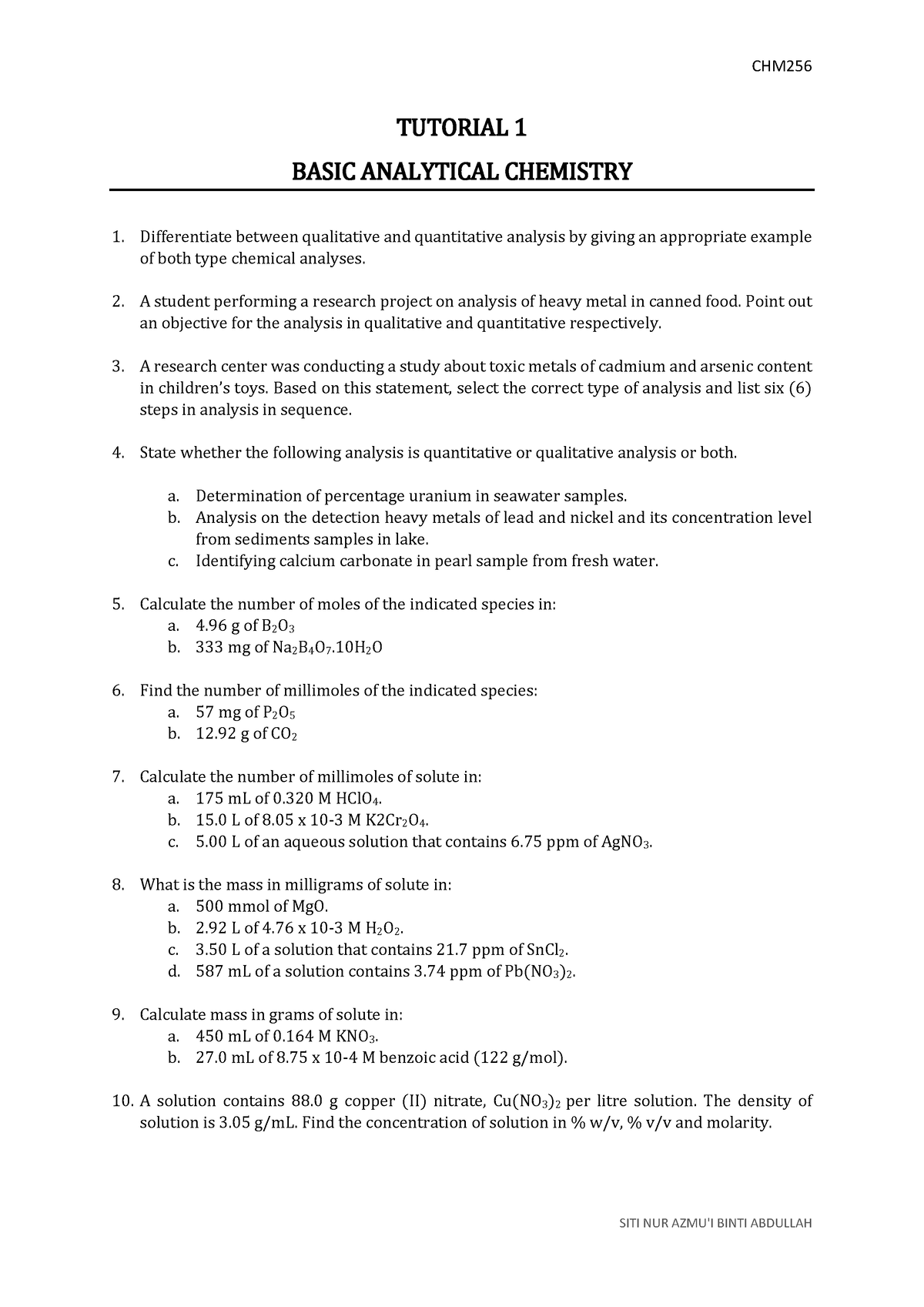 CHM256 Tutorial 1 - CHM SITI NUR AZMU'I BINTI ABDULLAH TUTORIAL 1 BASIC ...