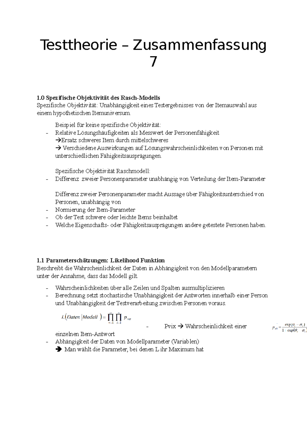 7. Vorlesung Testtheorie - Zusammenfassung 7 - Testtheorie ...