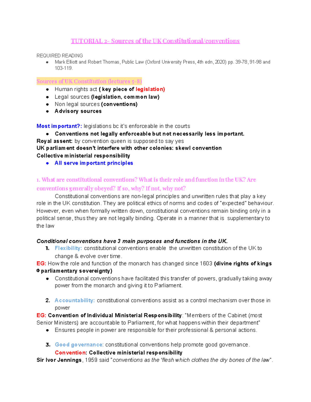 Tutorial 2- sources of the uk constituion - TUTORIAL 2- Sources of the ...