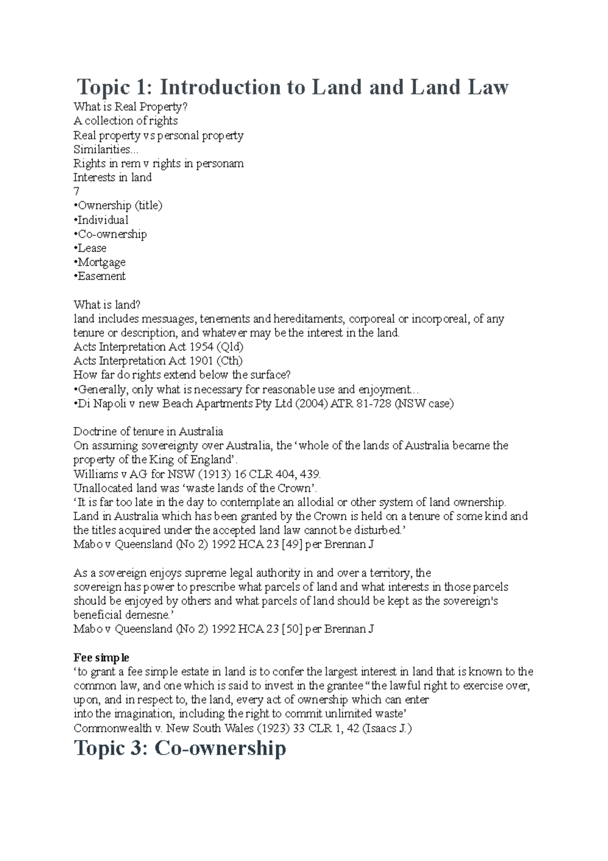 Exam notes - Topic 1: Introduction to Land and Land Law What is Real ...