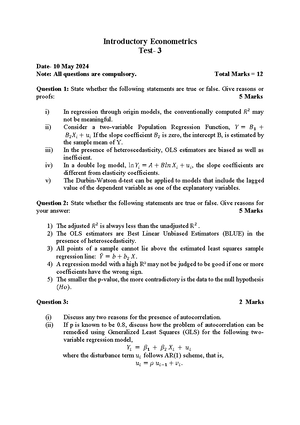 Formula Cheat sheet - Introductory Econometrics - Studocu