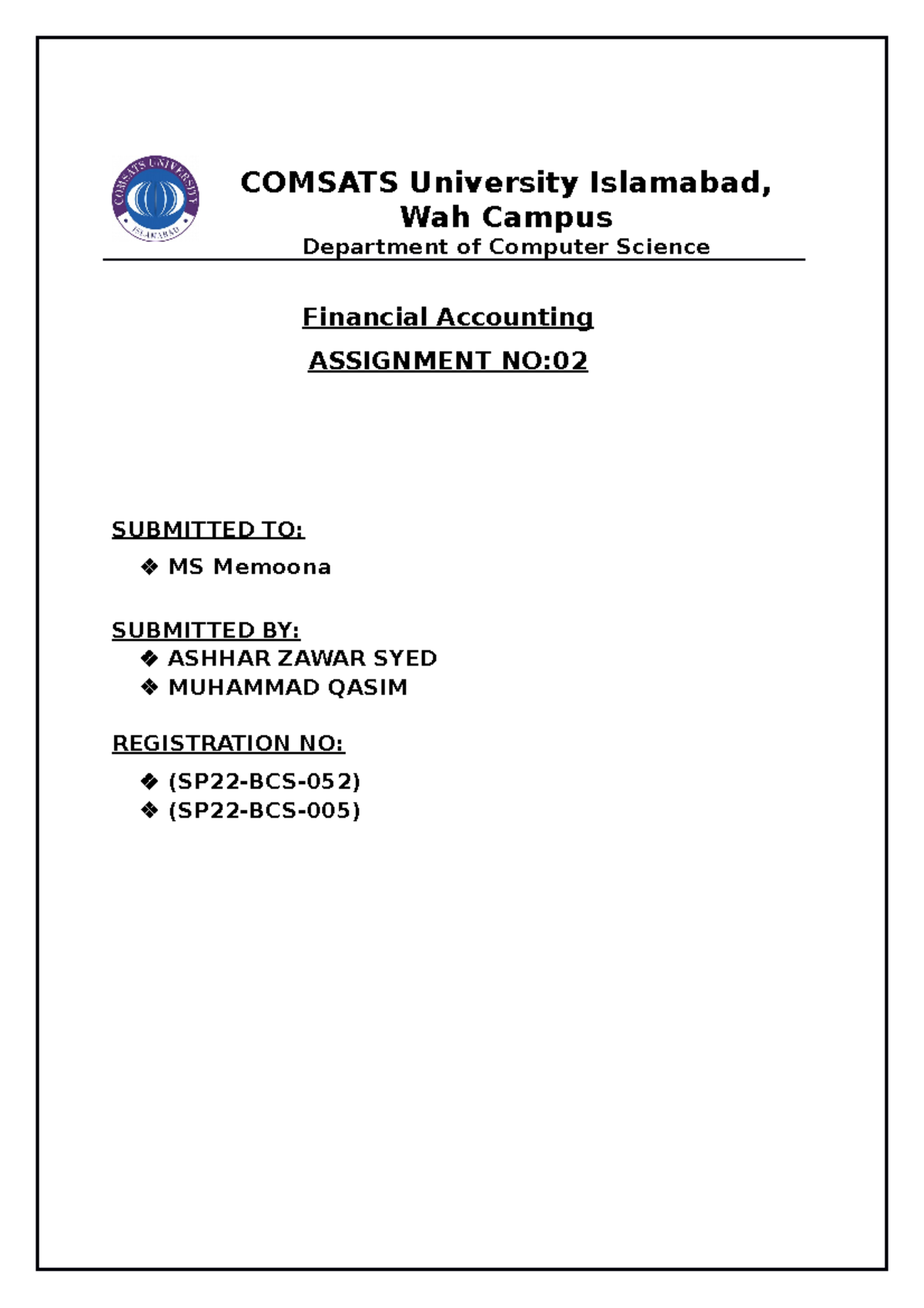 financial accounting assignment topics