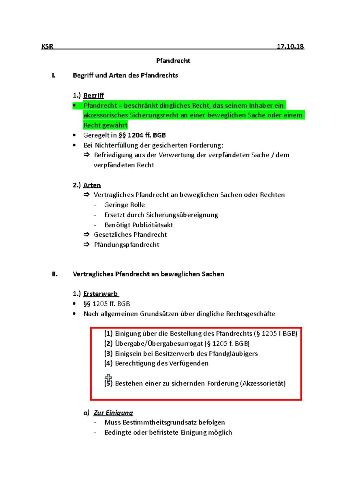 5.) Zsf. - Pfandrecht - KSR 17. Pfandrecht I. Begriff und Arten des ...