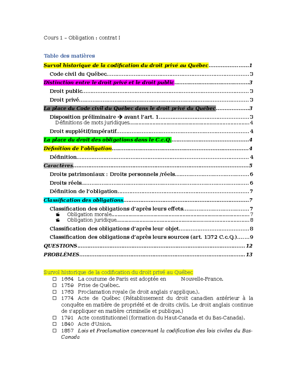 Cours 1 Oblig - Contrat - DRT1001 - ULaval - Studocu