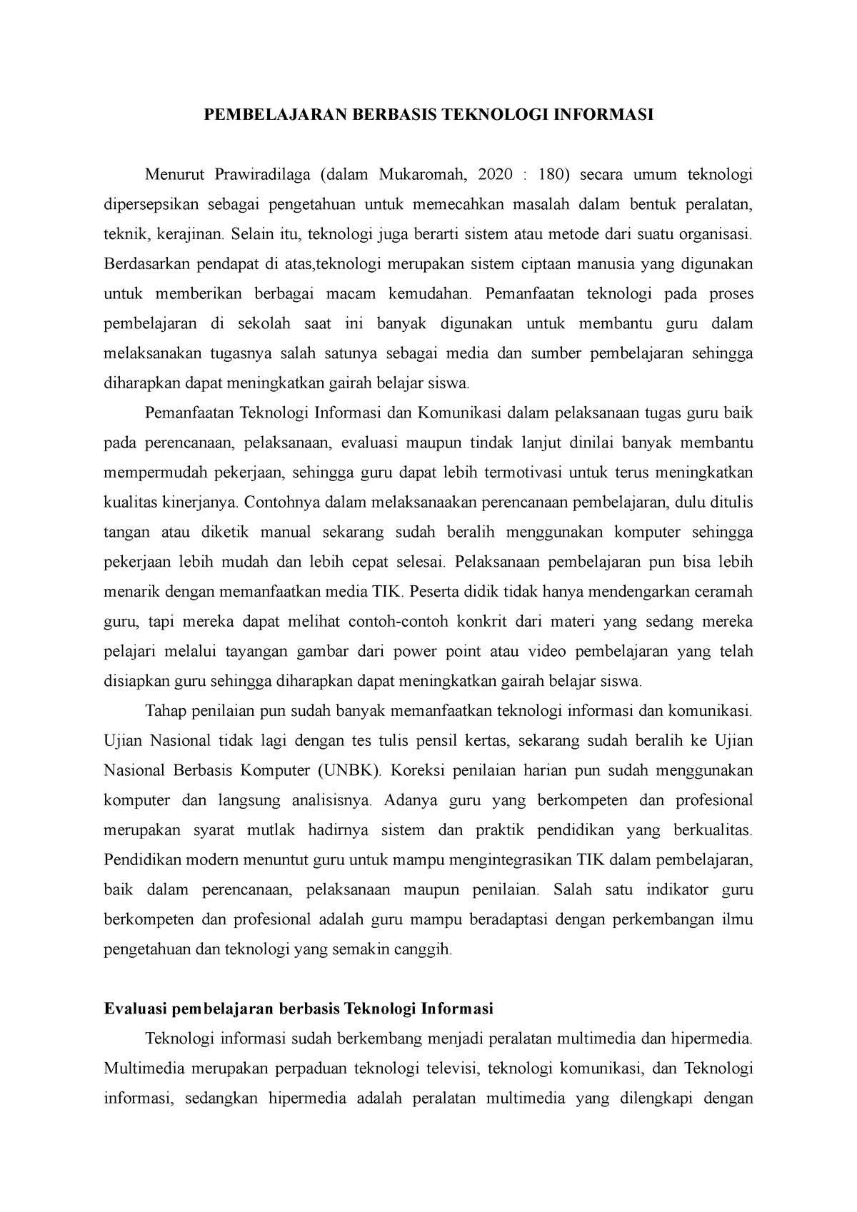 Pembelajaran Berbasis Teknologi Informasi - PEMBELAJARAN BERBASIS ...